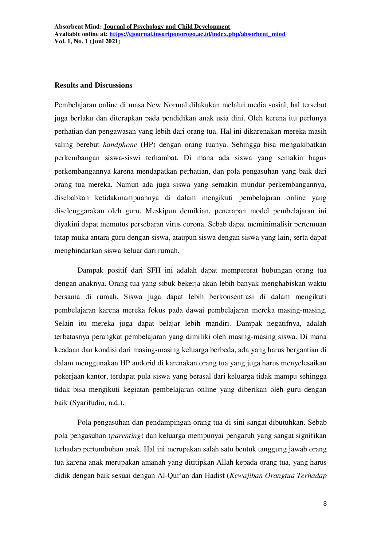 JURIS Parenting Menjadi Orang Tua Kreatif Bagi Anak Usia Dini Di Masa New Normal