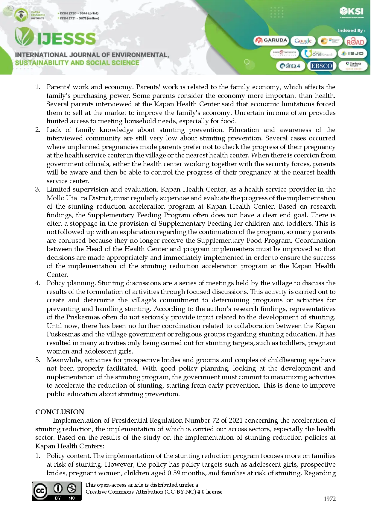 JURIS Implementation of Stunting Reduction Acceleration Program at Kapan Public Health Center Mollo Utara District South Central Timor Regency