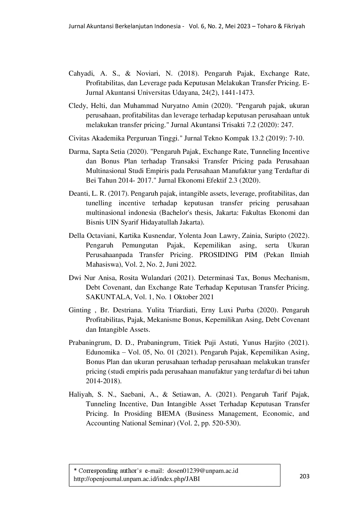 juris Pengaruh Tax Minimization Foreign Ownership dan Bonus Plan terhadap Transfer Pricing