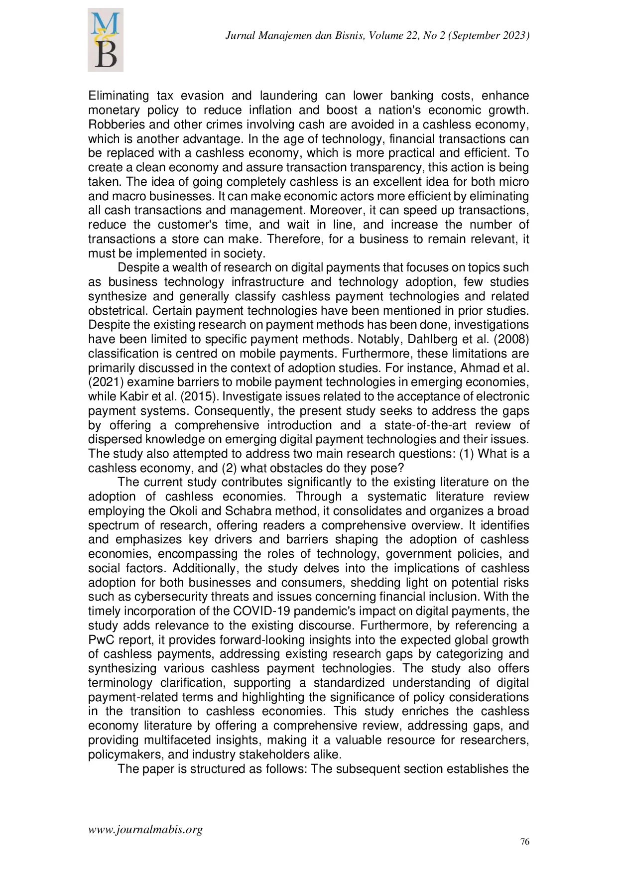JURIS Adoption of Cashless Economy A Review