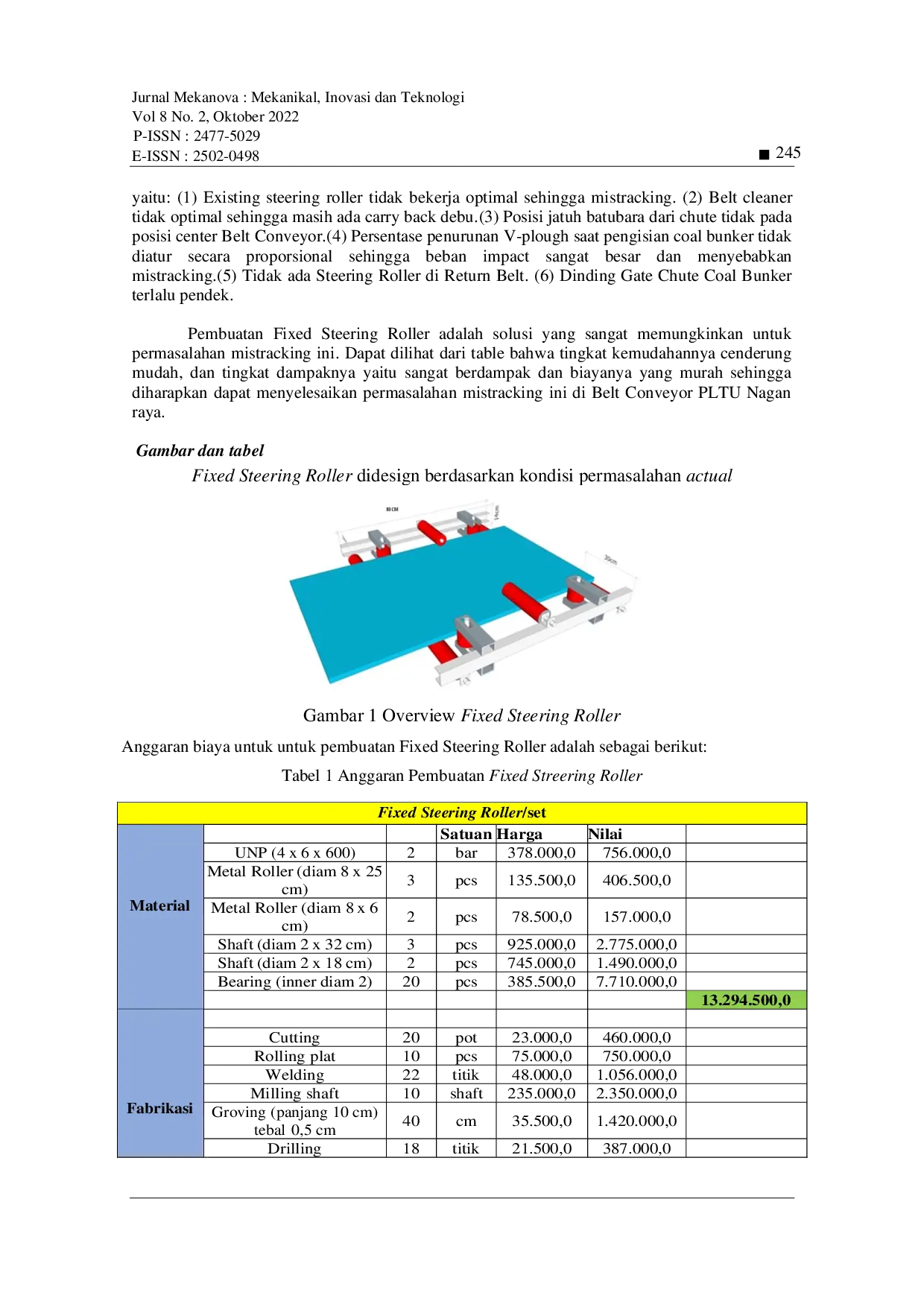 JURIS Rancang Bangun Alat Fixed Steering Roller Untuk Mencegah Mistracking Pada Belt Conveyor