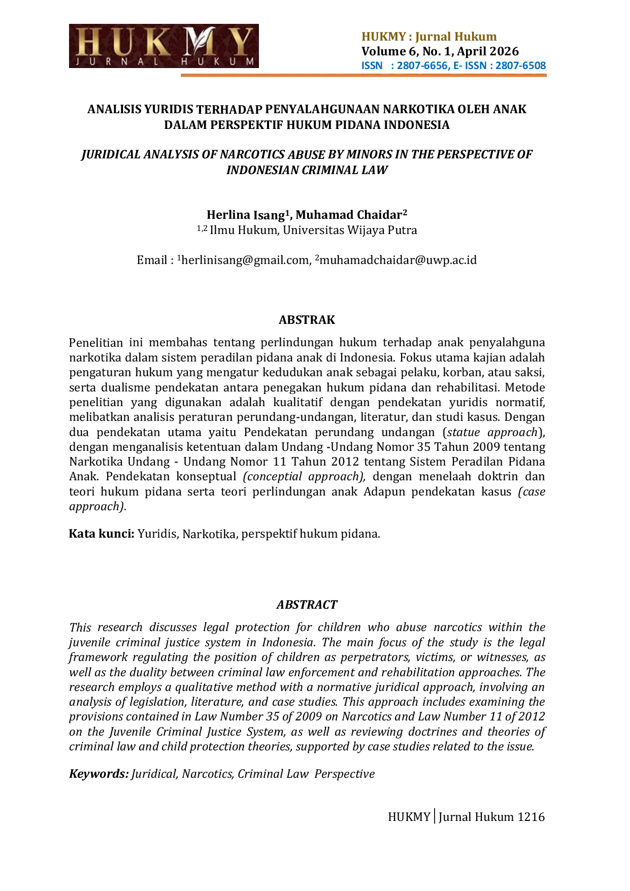 JURIS Analisis Yuridis Terhadap Penyalahgunaan Narkotika Oleh Anak Dalam Perspektif Hukum Pidana Indonesia