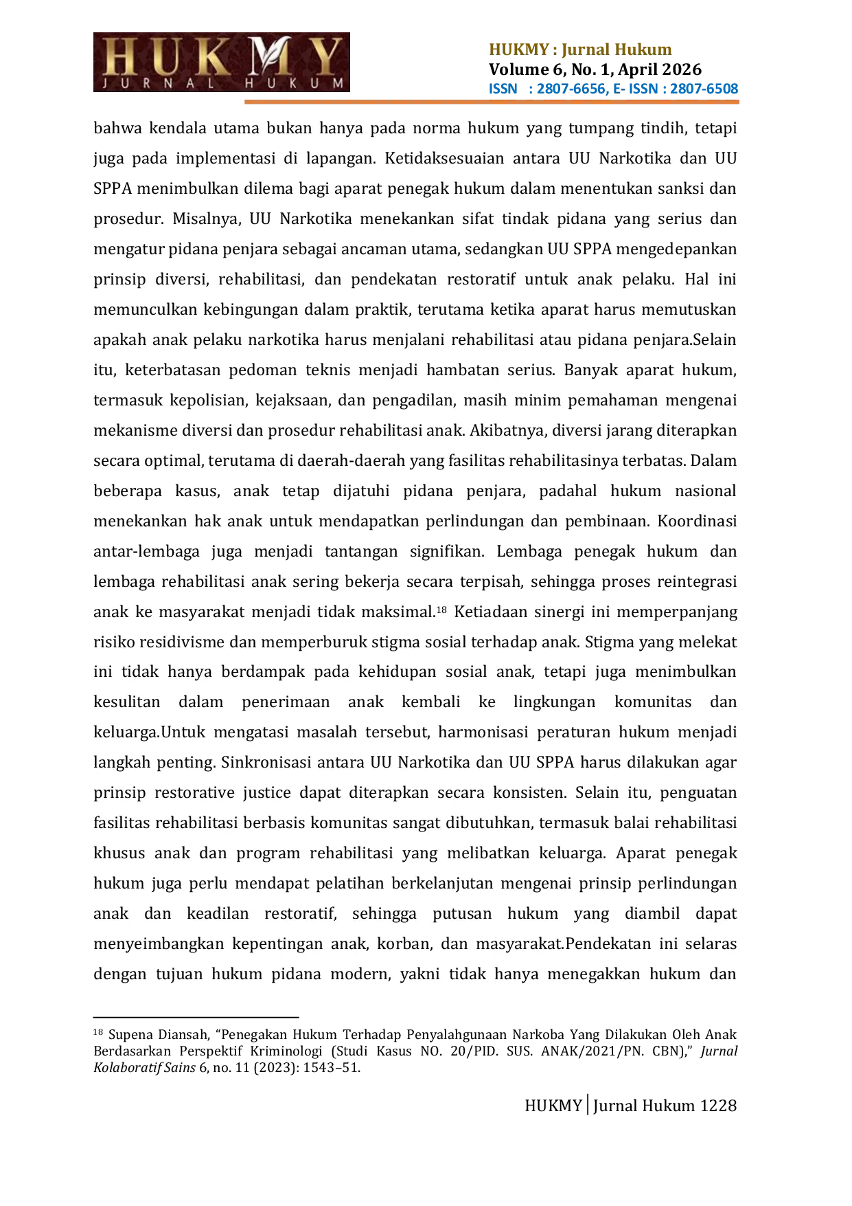 JURIS Analisis Yuridis Terhadap Penyalahgunaan Narkotika Oleh Anak Dalam Perspektif Hukum Pidana Indonesia