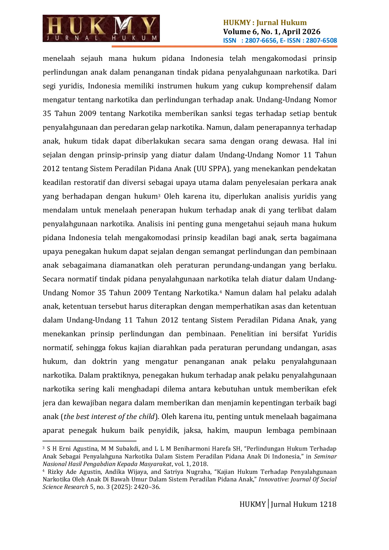 JURIS Analisis Yuridis Terhadap Penyalahgunaan Narkotika Oleh Anak Dalam Perspektif Hukum Pidana Indonesia