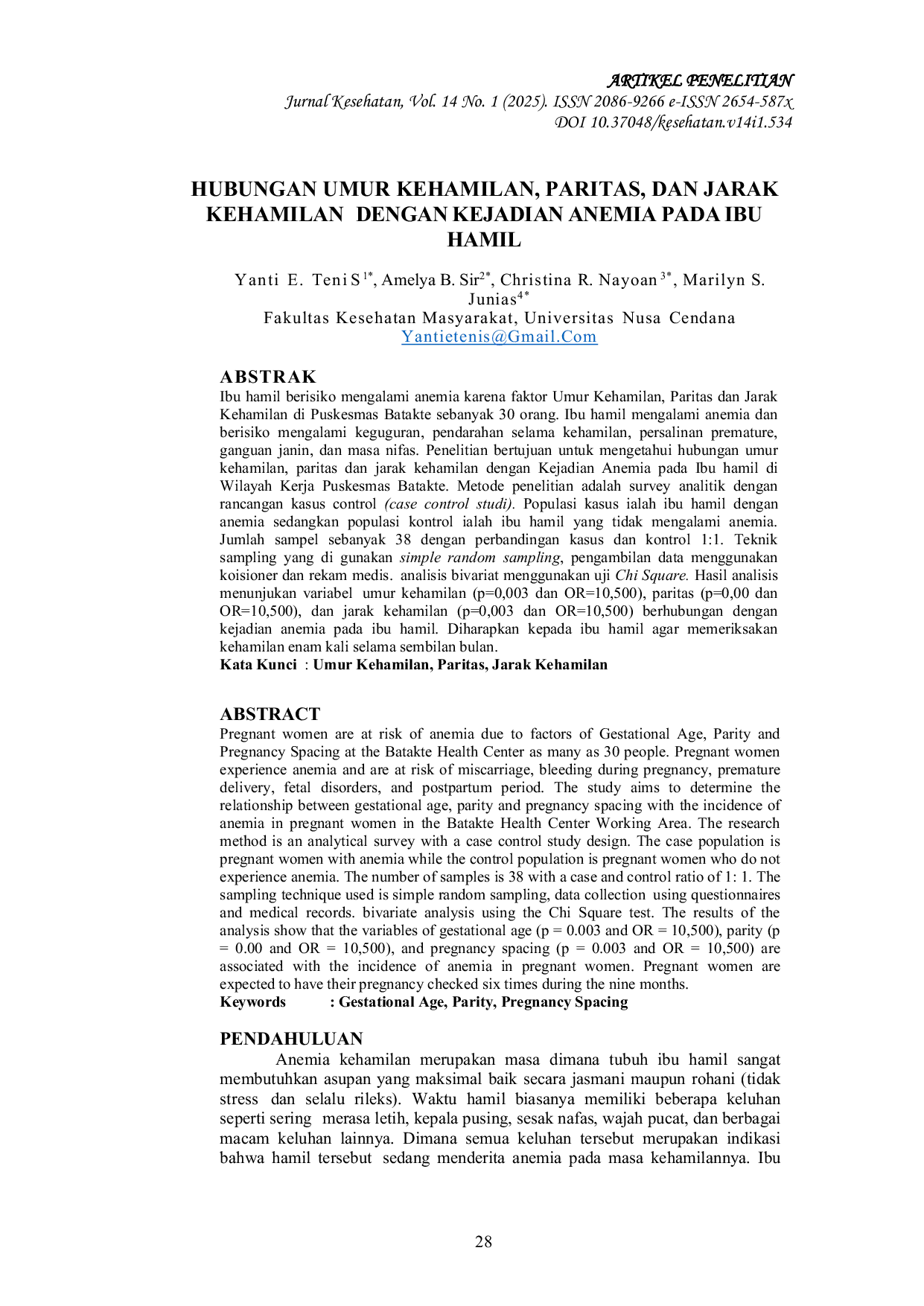 JURIS Hubungan Umur Kehamilan Paritas Dan Jarak Kehamilan Dengan Kejadian Anemia Pada Ibu Hamil