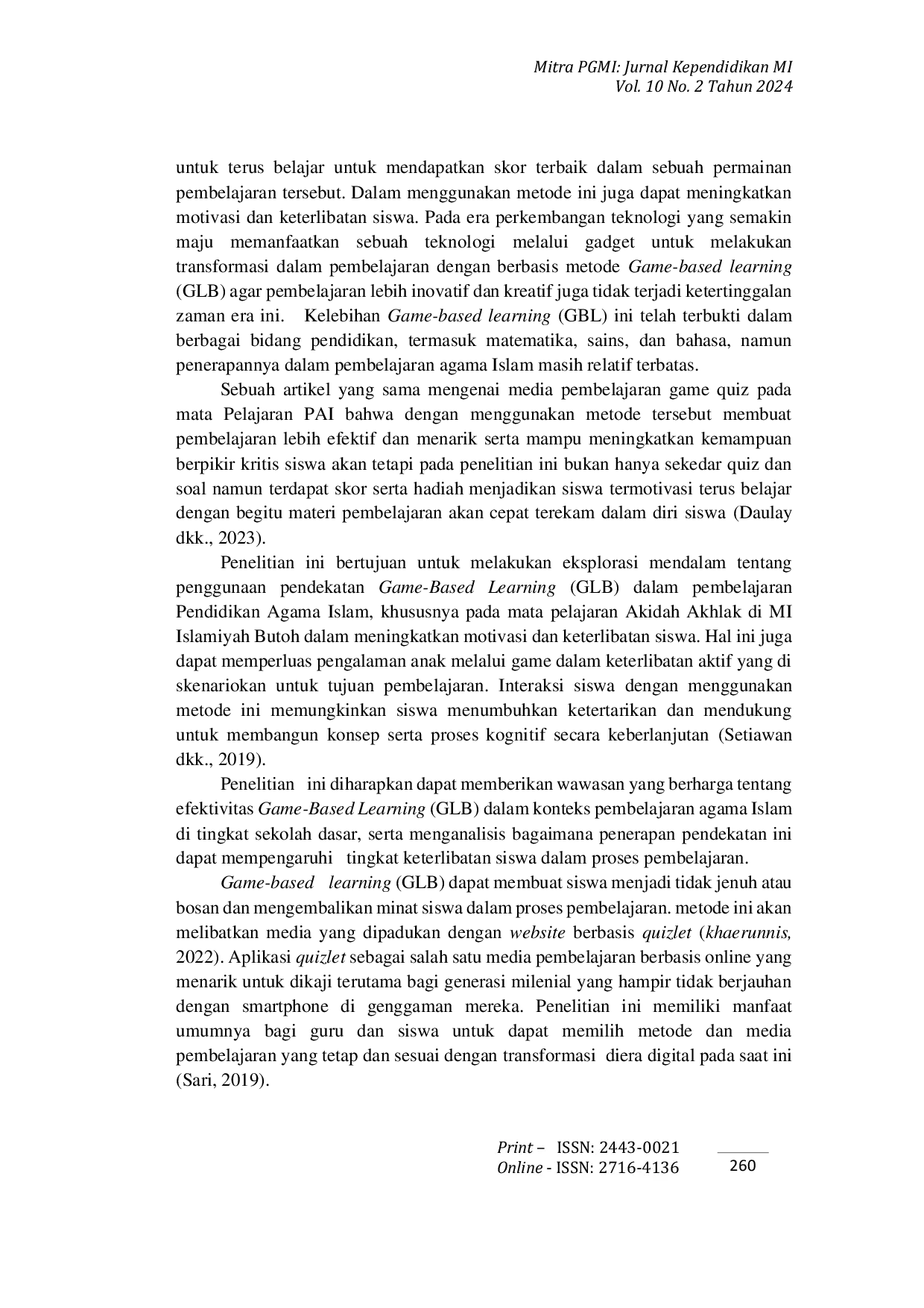 JURIS Transformasi Pembelajaran Akidah Akhlak Berbasis Game Based Learning Berbantuan Quizlet di Madrasah Ibtidaiyah