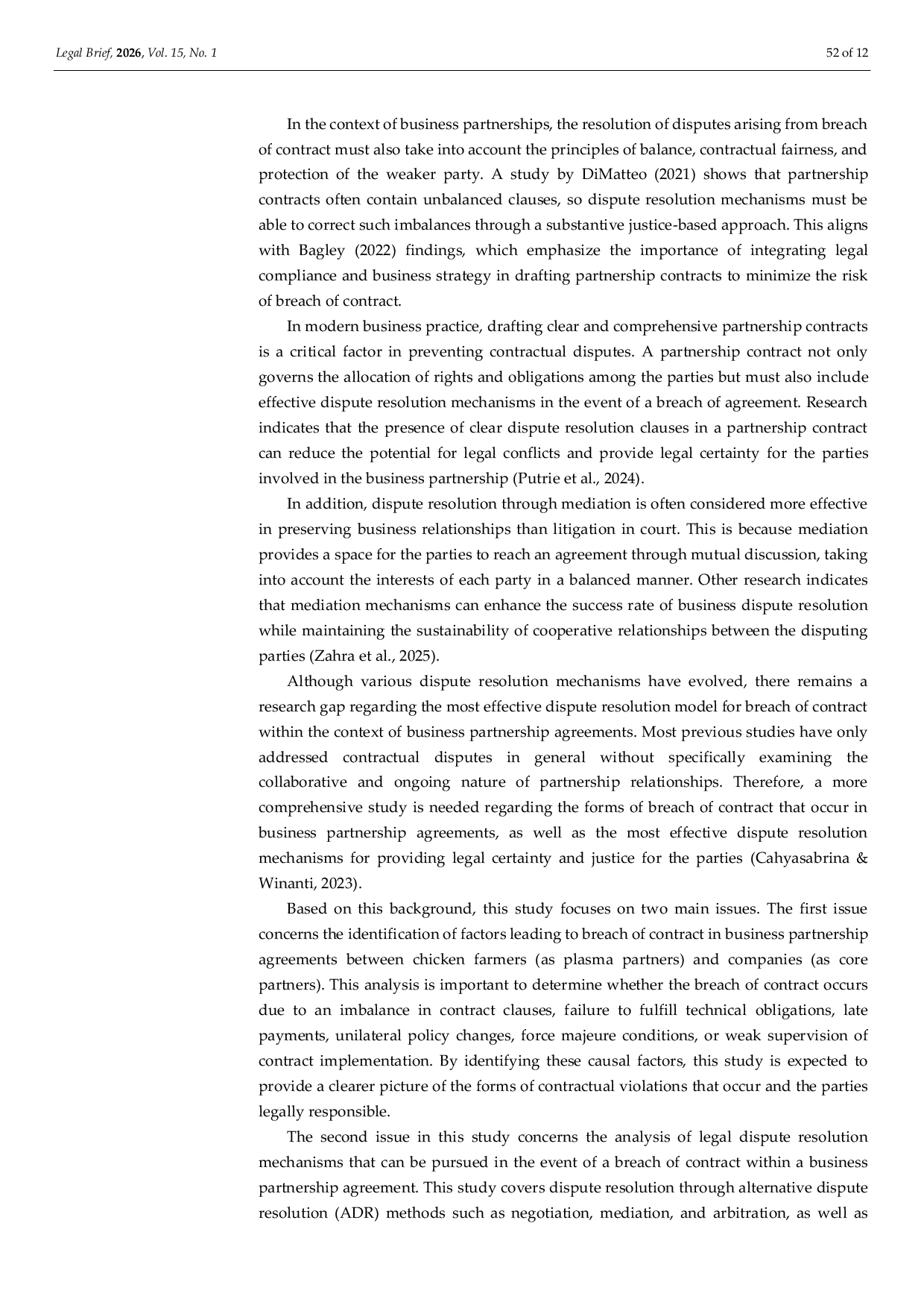 JURIS Resolution of Legal Disputes Arising from Breach of Contract in Business Partnership Agreements