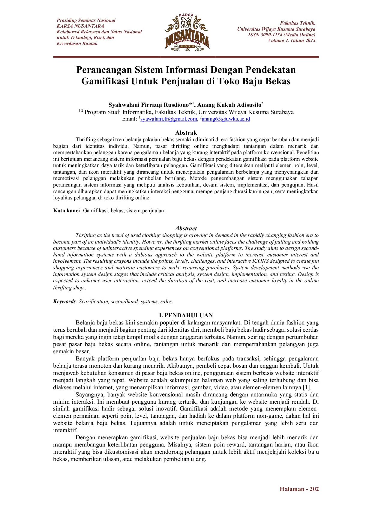 JURIS Perancangan Sistem Informasi Dengan Pendekatan Gamifikasi Untuk Penjualan Di Toko Baju Bekas