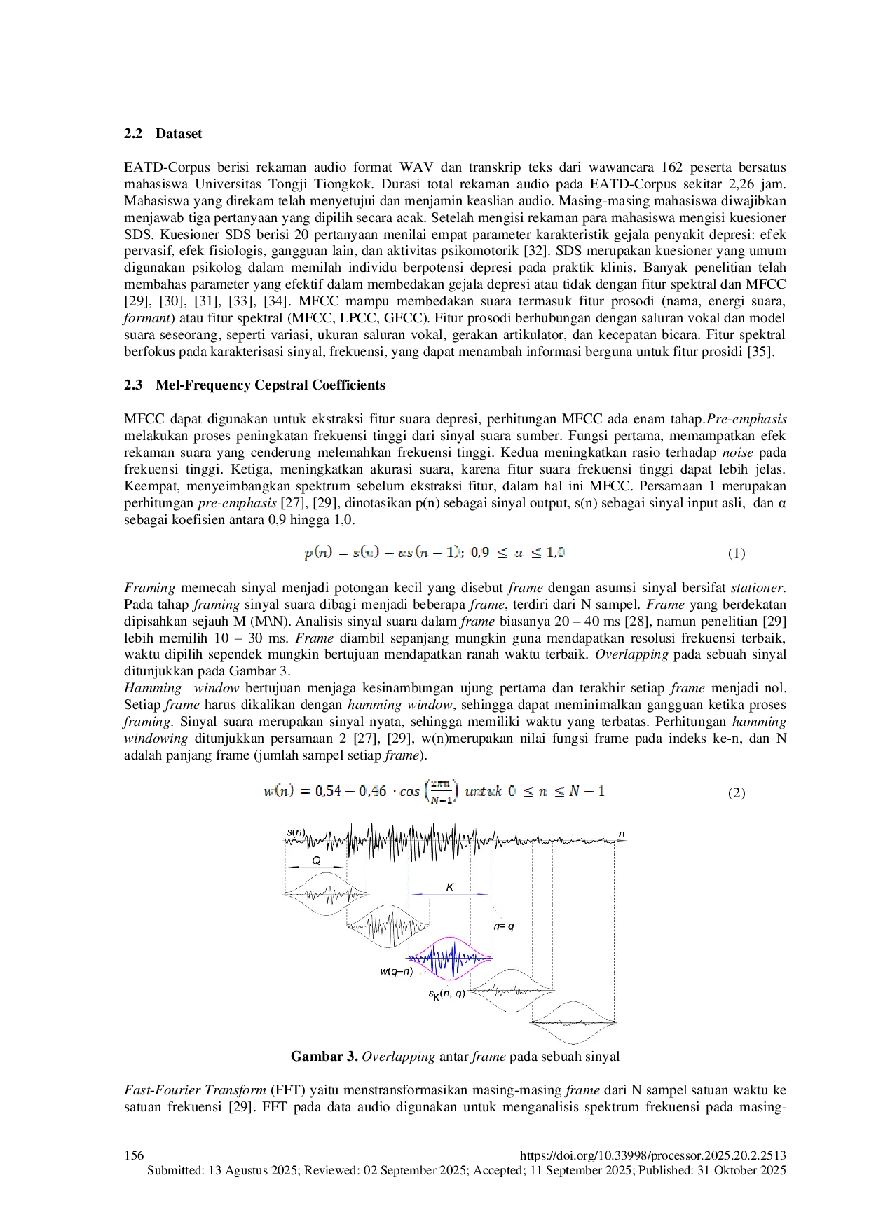 JURIS Pengenalan Pola Depresi Berbasis Suara Menggunakan Ekstraksi Fitur Mel Frequency Cepstral Coefficients