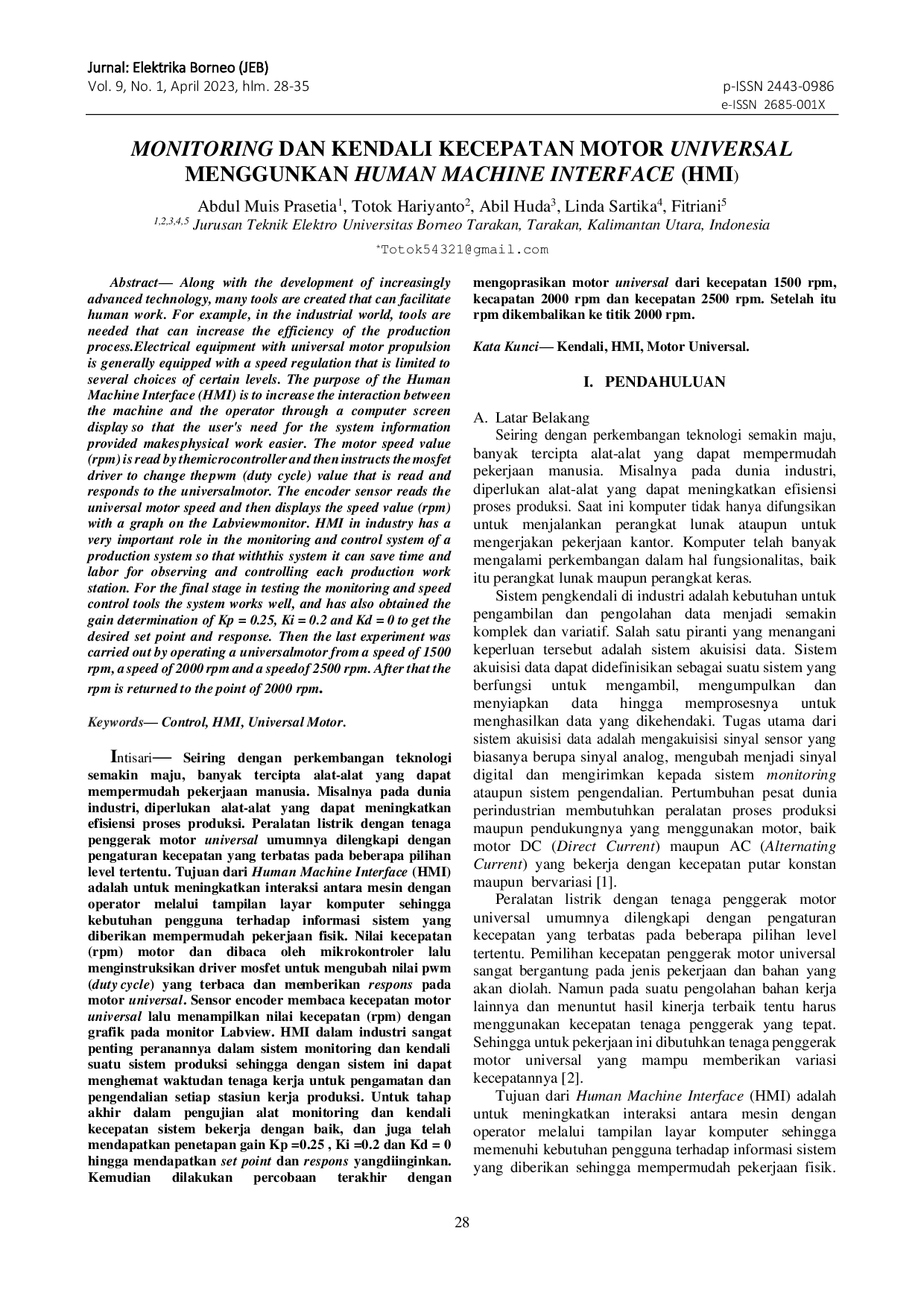 JURIS Monitoring dan Kendali Kecepatan Motor Universal Menggunakan Human Machine Interface HMI