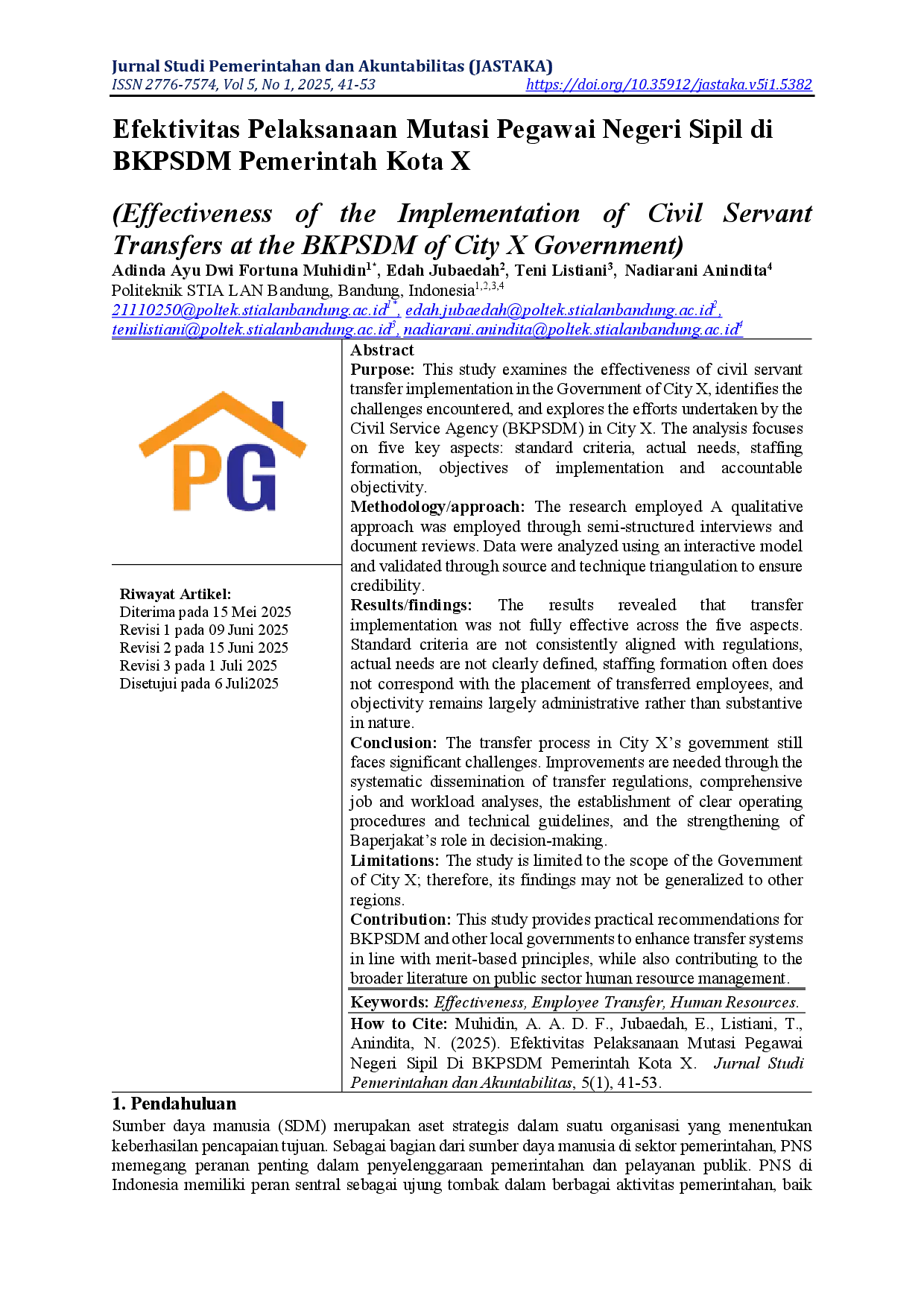 juris Efektivitas Pelaksanaan Mutasi Pegawai Negeri Sipil Di BKPSDM Pemerintah Kota X