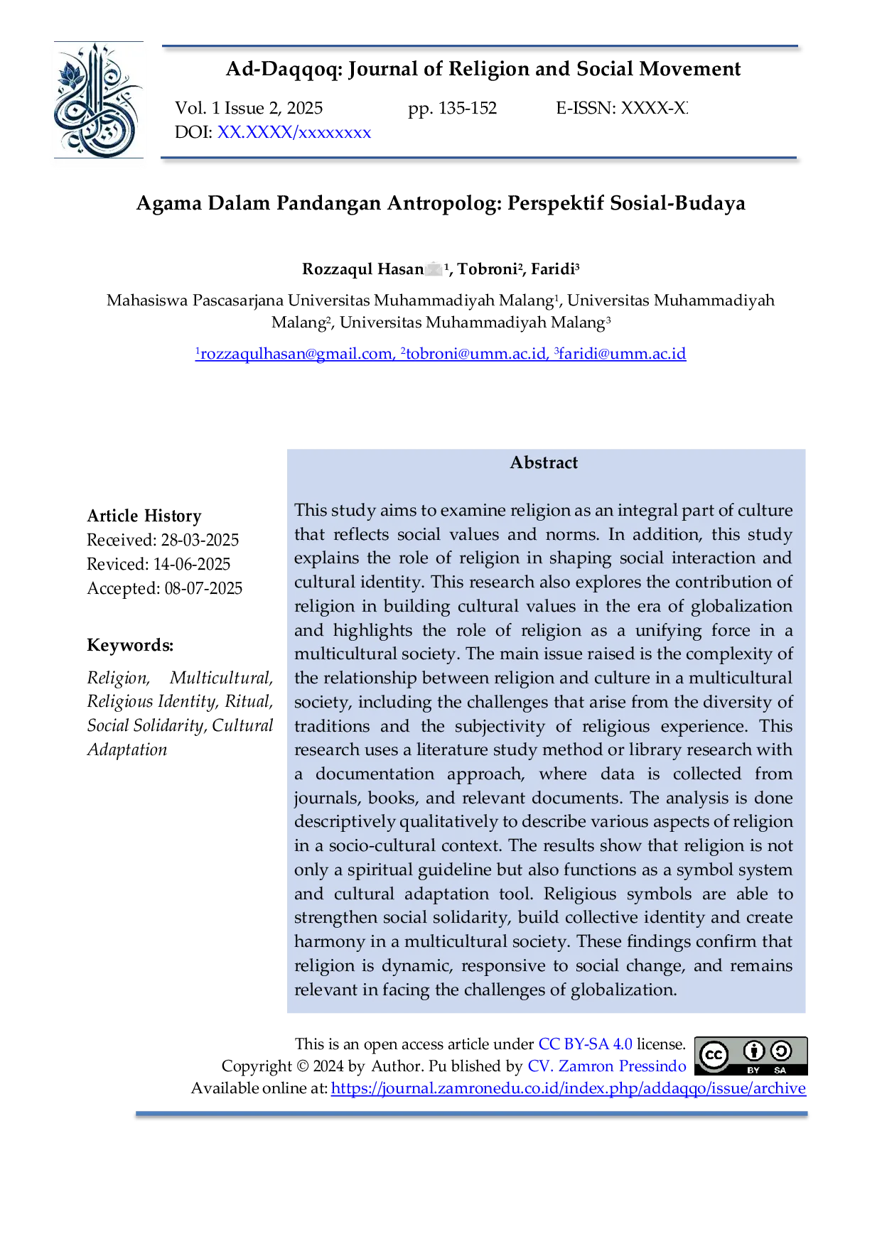 JURIS Religion in Anthropological Perspective Socio Cultural Dimensions