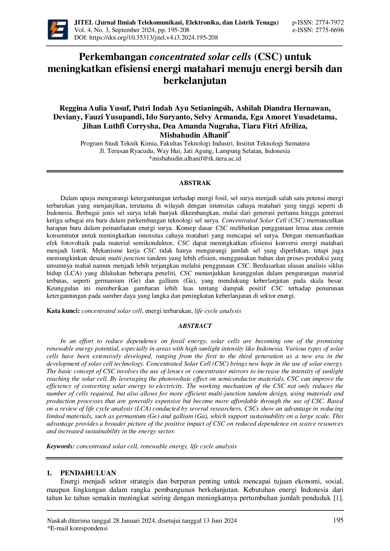 JURIS Perkembangan concentrated solar cells CSC untuk meningkatkan efisiensi energi matahari menuju energi bersih dan berkelanjutan