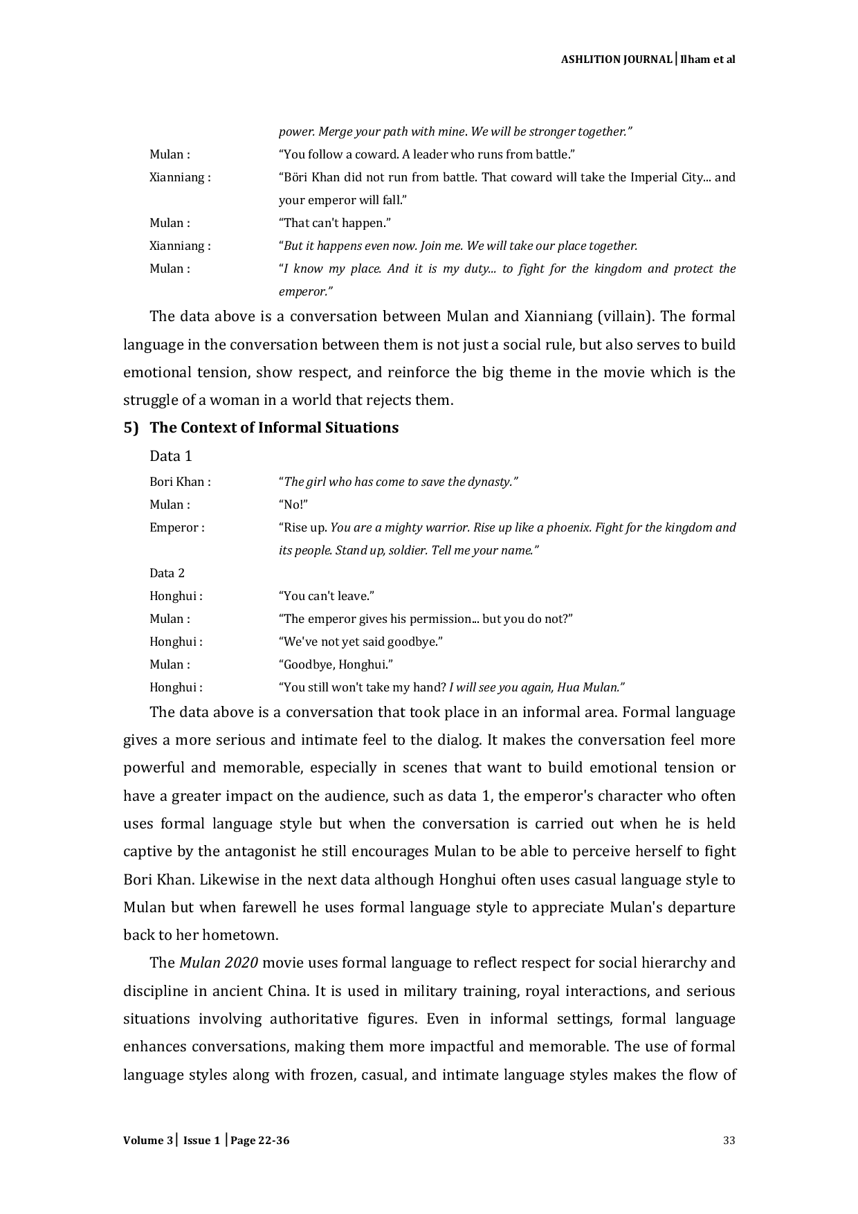 JURIS The Analysis of Language Style in the MULAN 2020 Movie