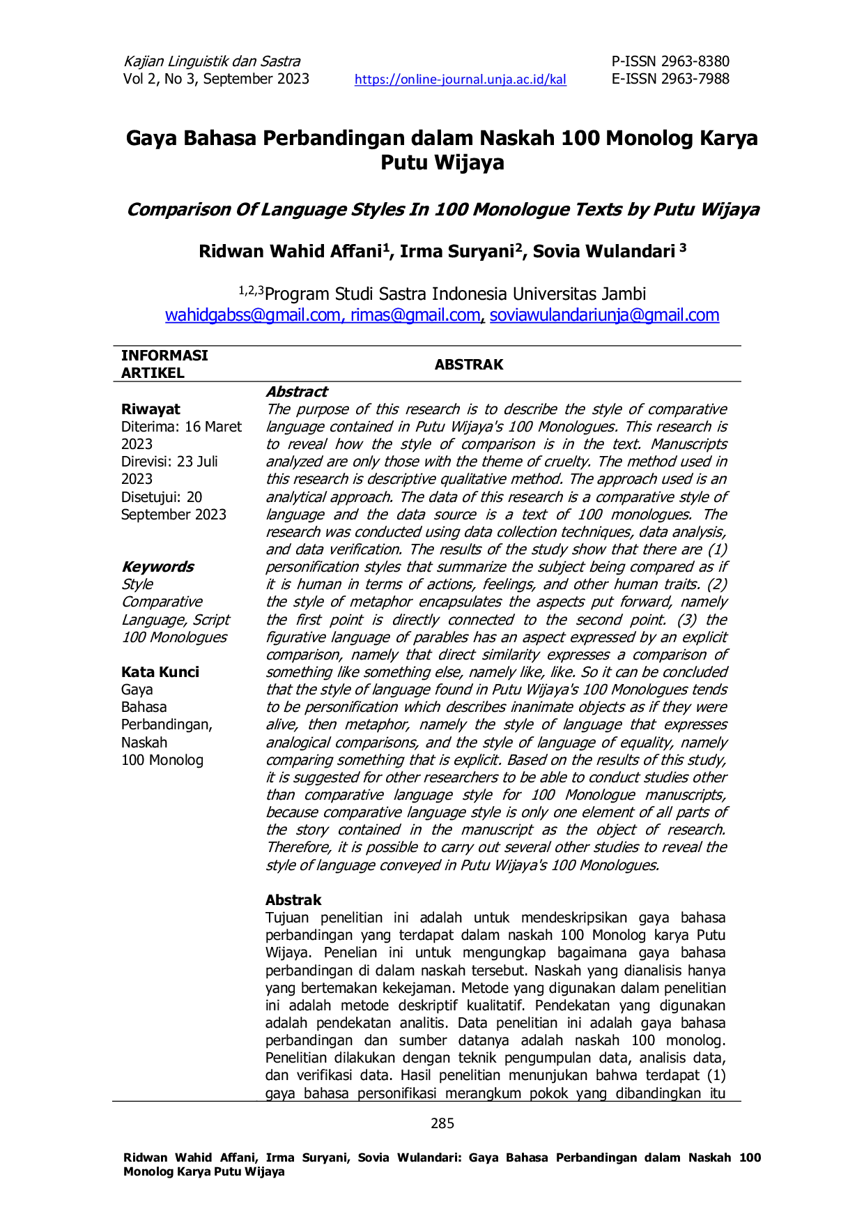 JURIS Gaya Bahasa Perbandingan dalam Naskah 100 Monolog Karya Putu Wijaya