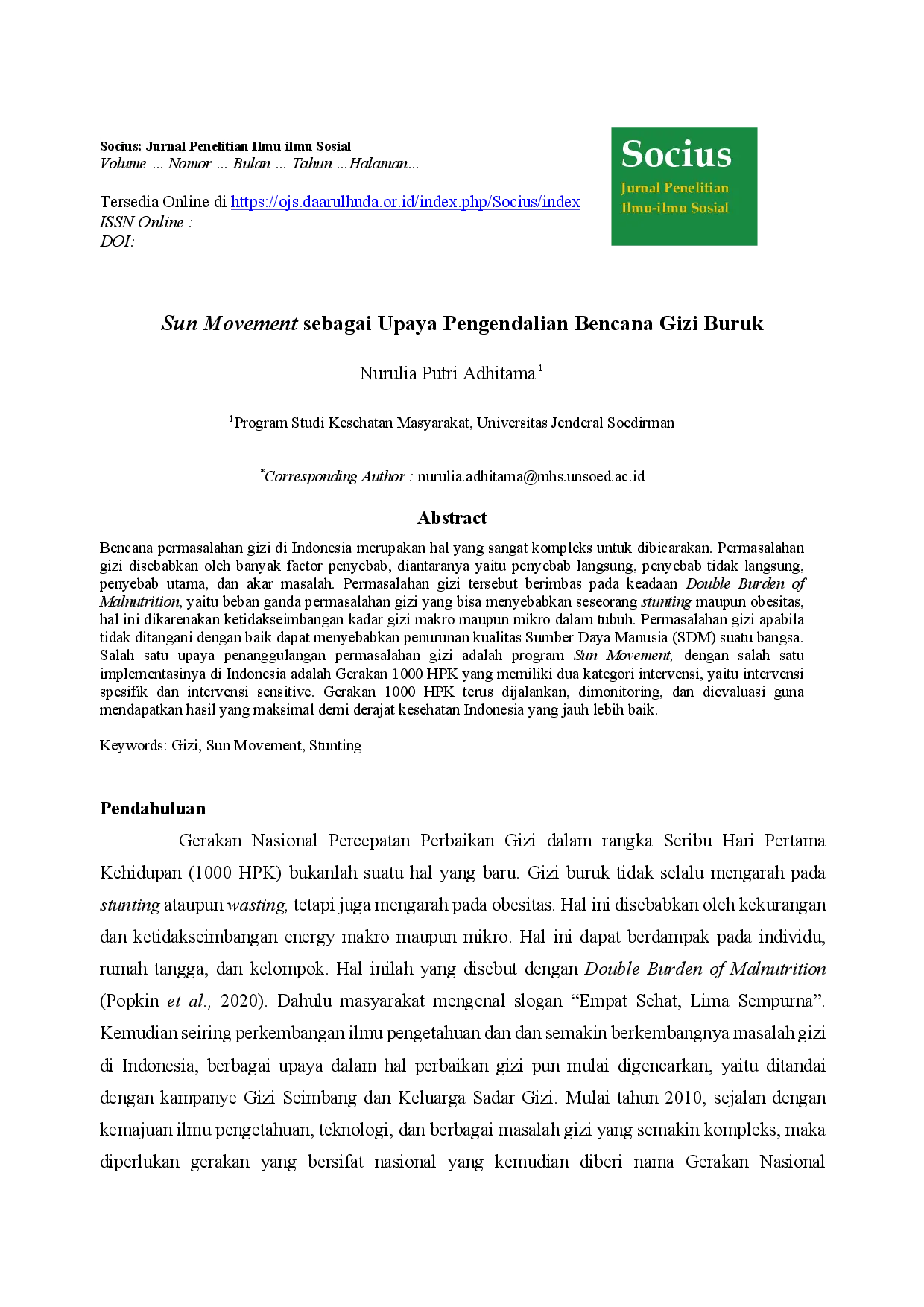 juris Sun Movement sebagai Upaya Pengendalian Bencana Gizi Buruk