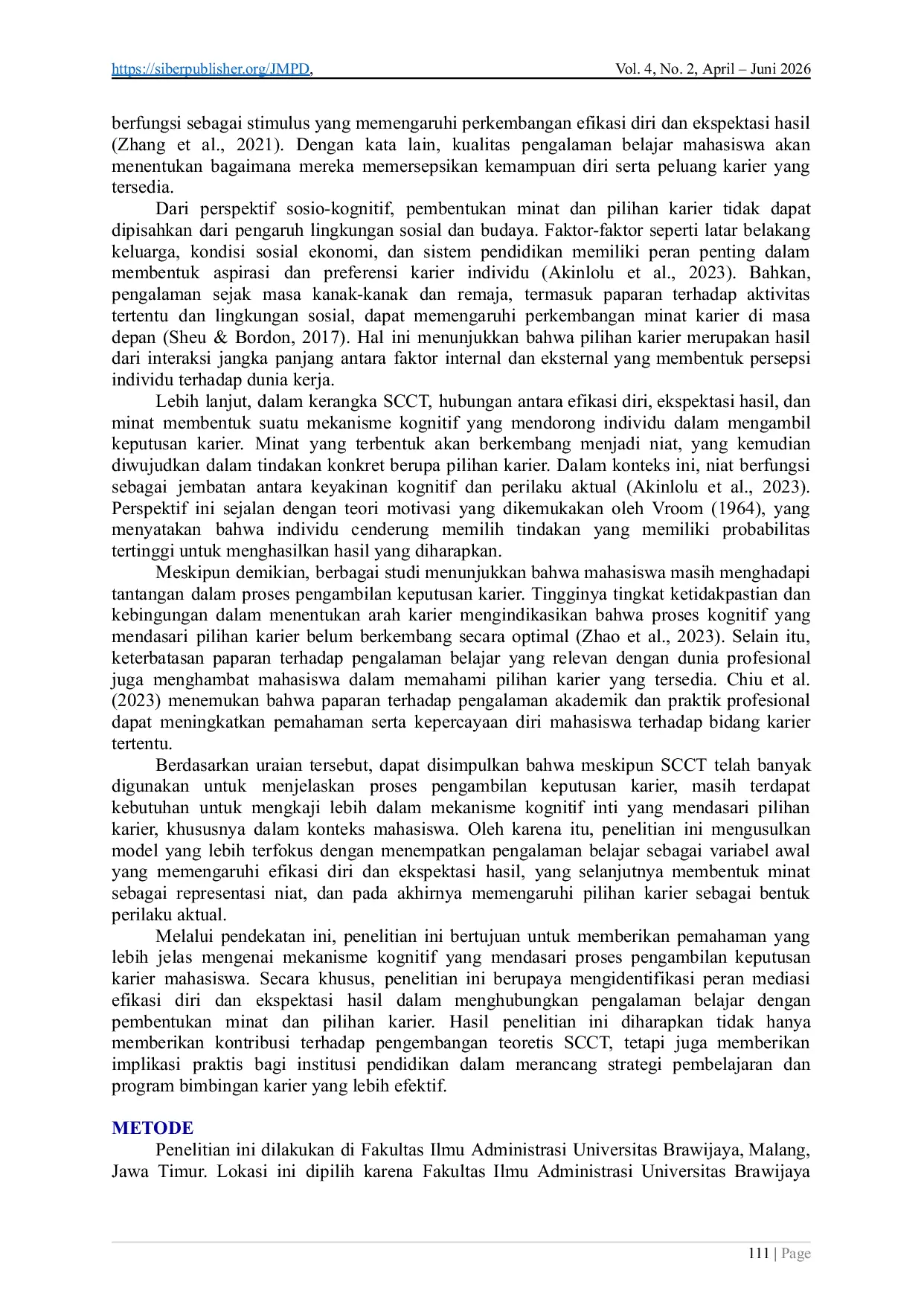 JURIS Model Social Cognitive Career Theory SCCT Dalam Menjelaskan Pilihan Karier Mahasiswa Learning Experience Self Efficacy dan Outcome Expectation