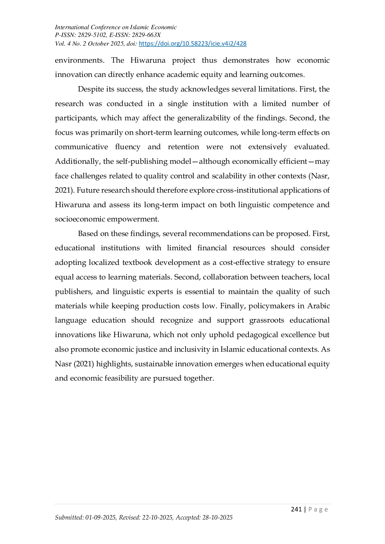 JURIS Equitable Arabic Language Learning An Innovative Response to Economic Challenges through the Hiwaruna Textbook