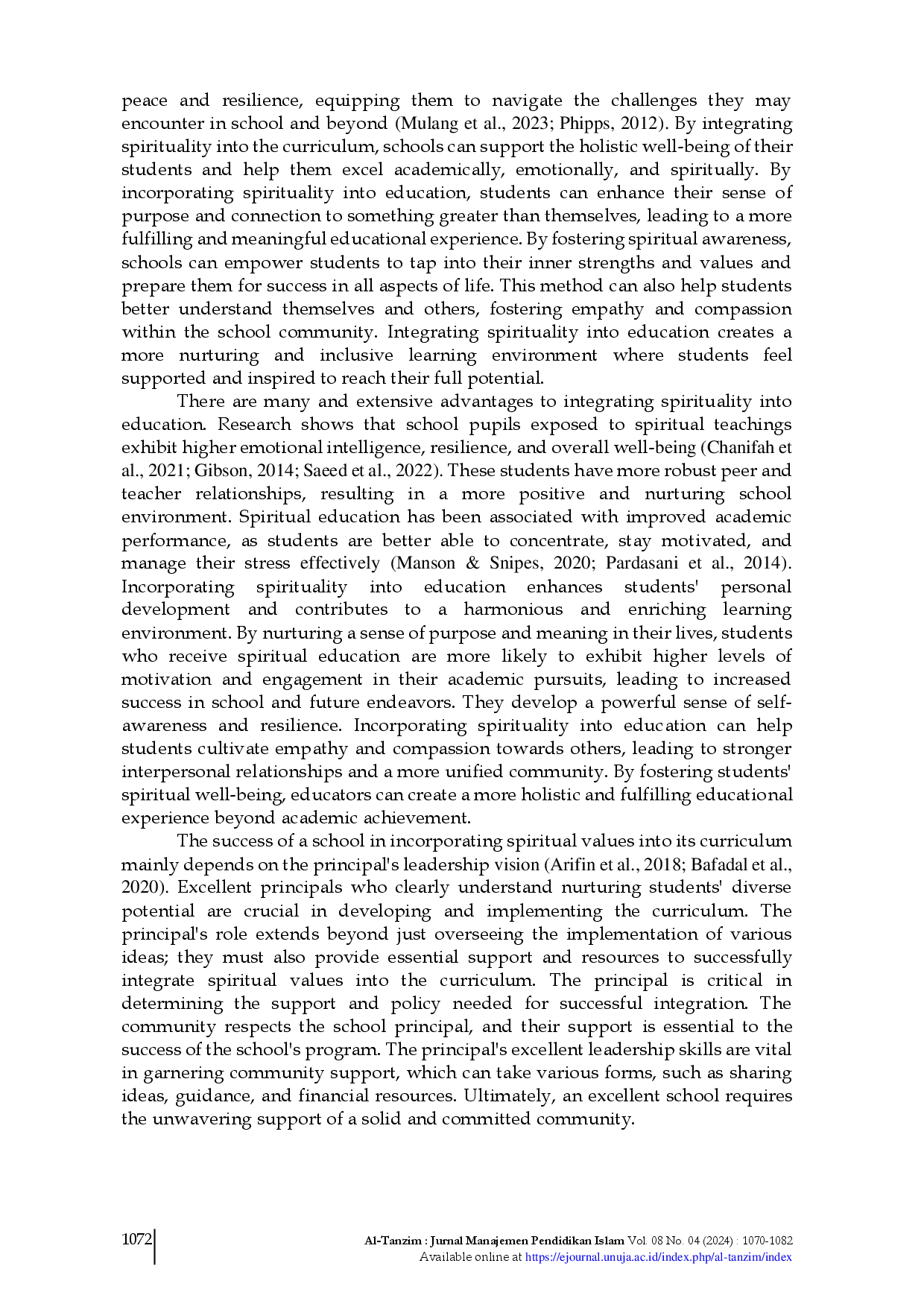 juris Escalating the Spirituality Values Integration into School Curriculum and Holistic Implementation Strong Leadership Supports