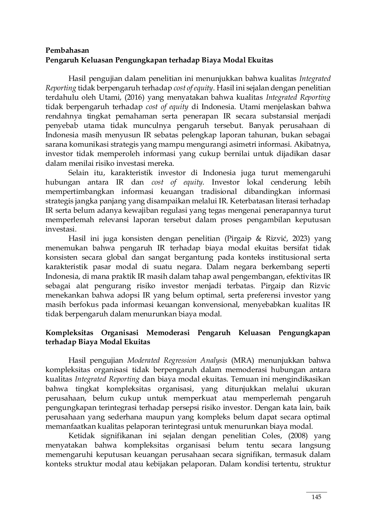 JURIS Efek Kualitas Integrated Reporting Terhadap Biaya Modal Ekuitas Yang Dimoderasi Dengan Kompleksitas Organisasi