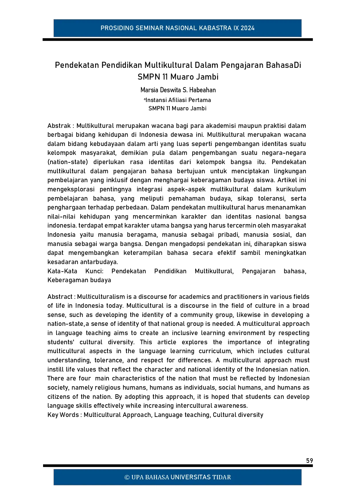 juris Pendekatan Pendidikan Multikultural dalam Pengajaran Bahasa di SMPN 11 Muaro Jambi