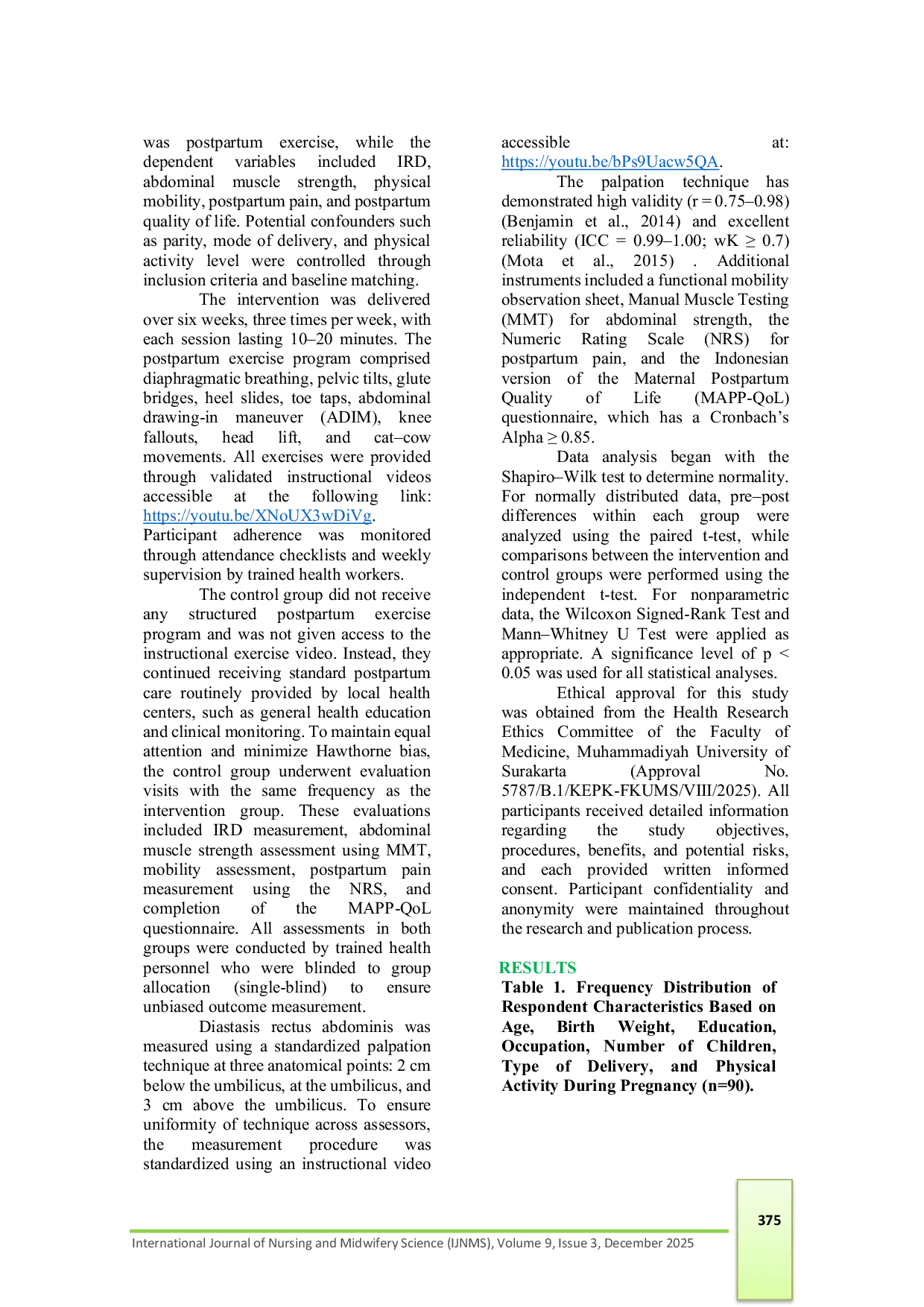 JURIS Effectiveness of Postpartum Exercises on Reducing Inter Recti Distance A Quasi Experimental Study Among Postpartum Mothers