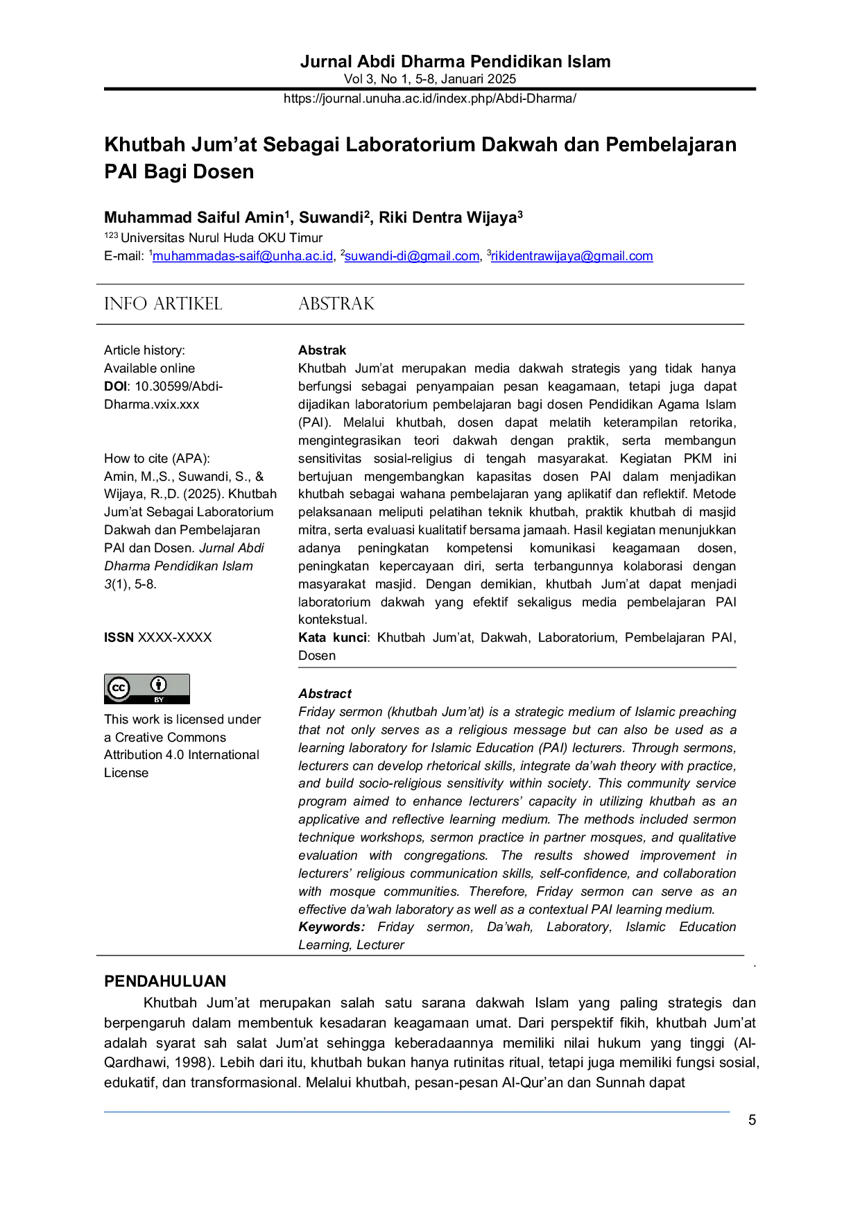 JURIS Friday Sermon as a Laboratory for Islamic Preaching and Religious Education Learning for Lecturers