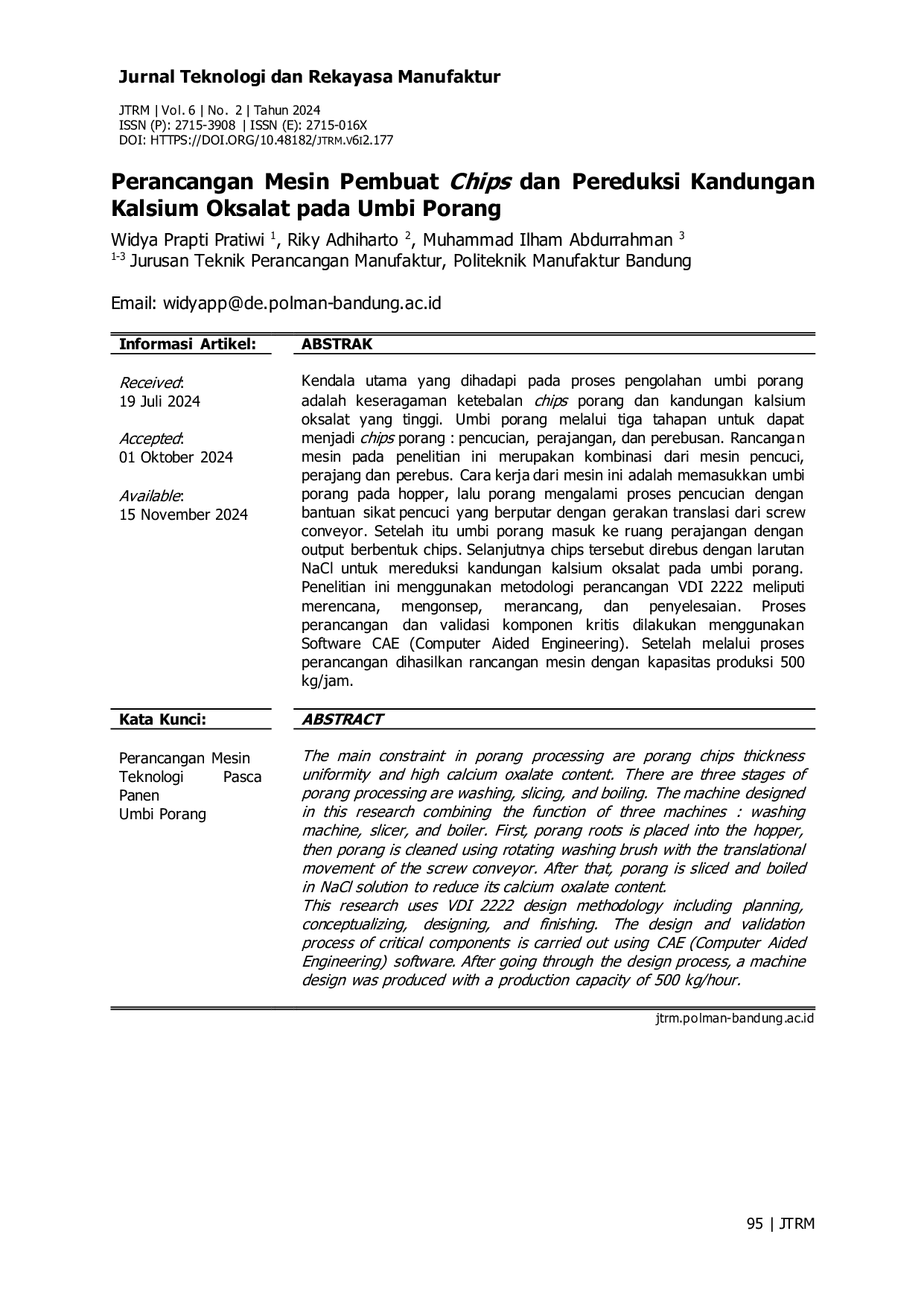 JURIS Design of a Chip Maker and Calcium Oxalate Reduction Machine for Porang Tubers