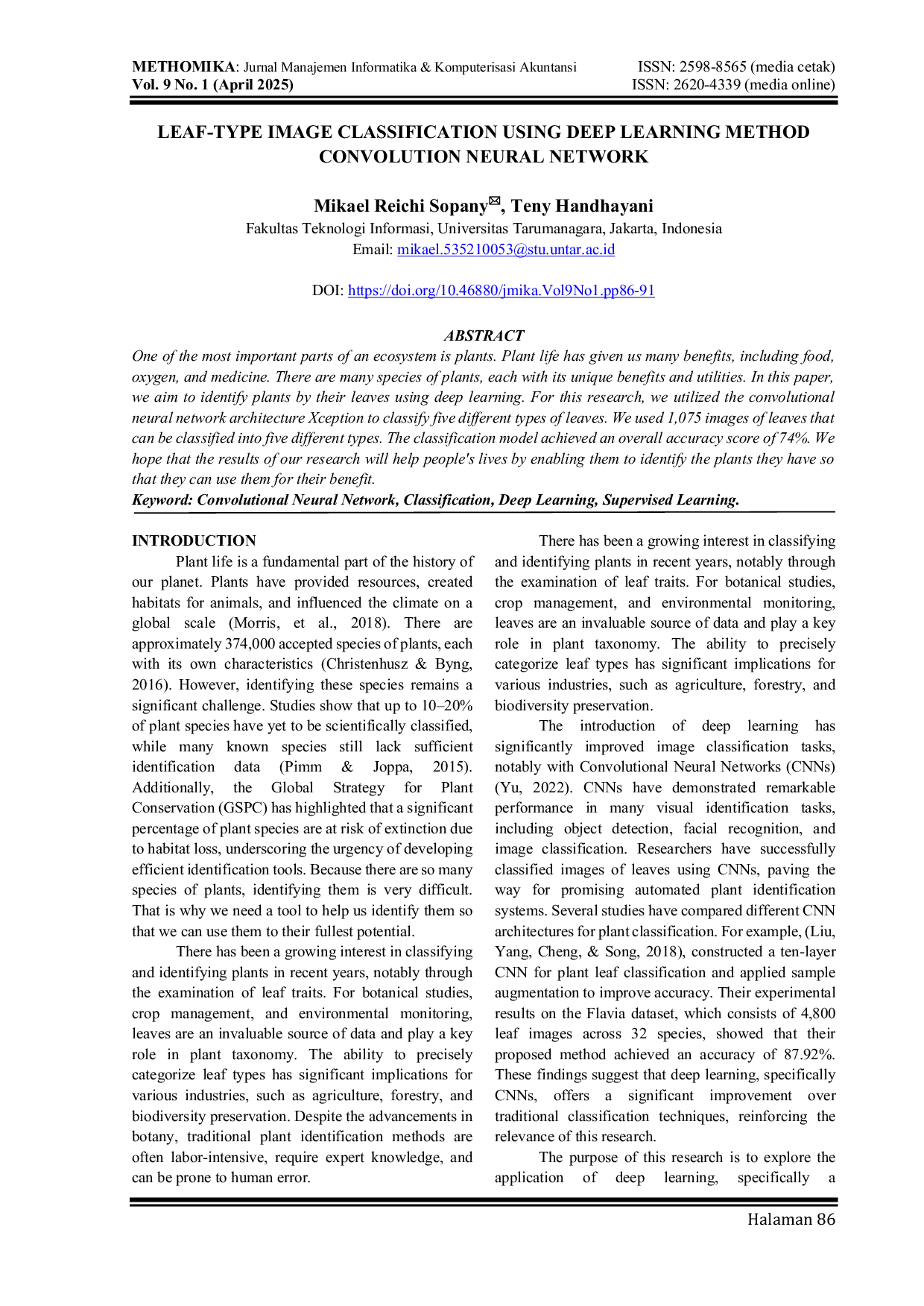 JURIS Leaf Type Image Classification Using Deep Learning Method Convolution Neural Network