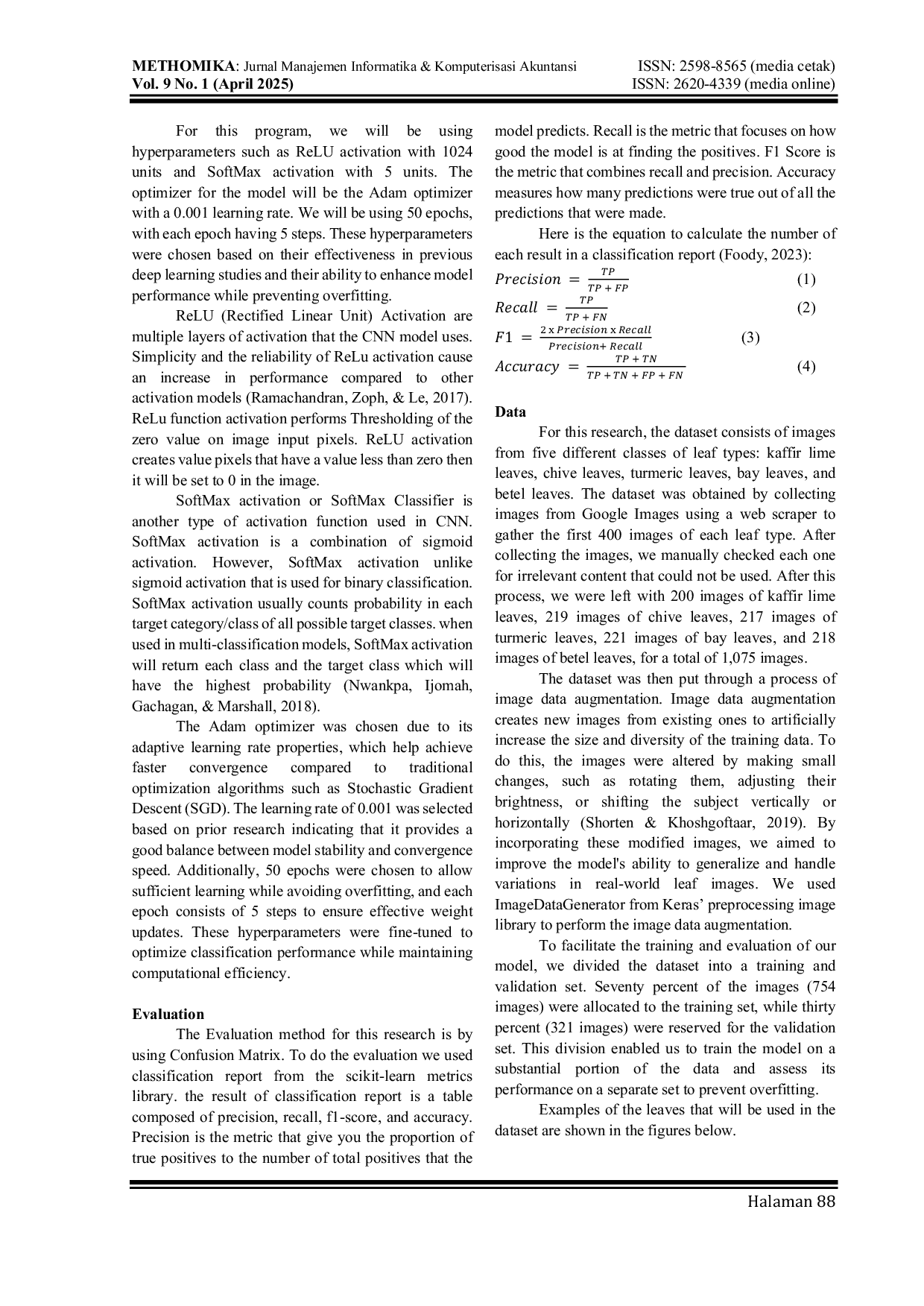 JURIS Leaf Type Image Classification Using Deep Learning Method Convolution Neural Network