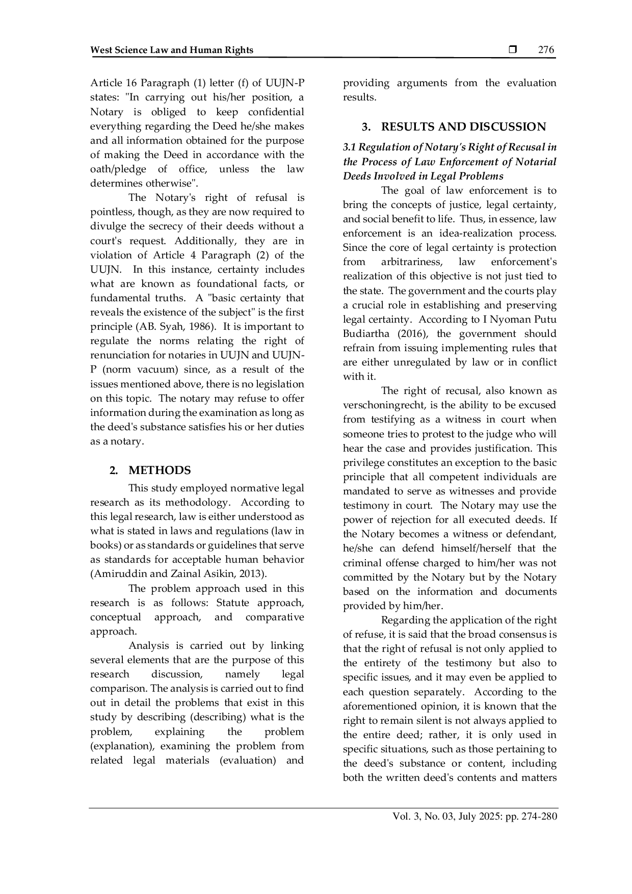 JURIS Formulation of Notary s Right of Refusal In Criminal Case Examination Process