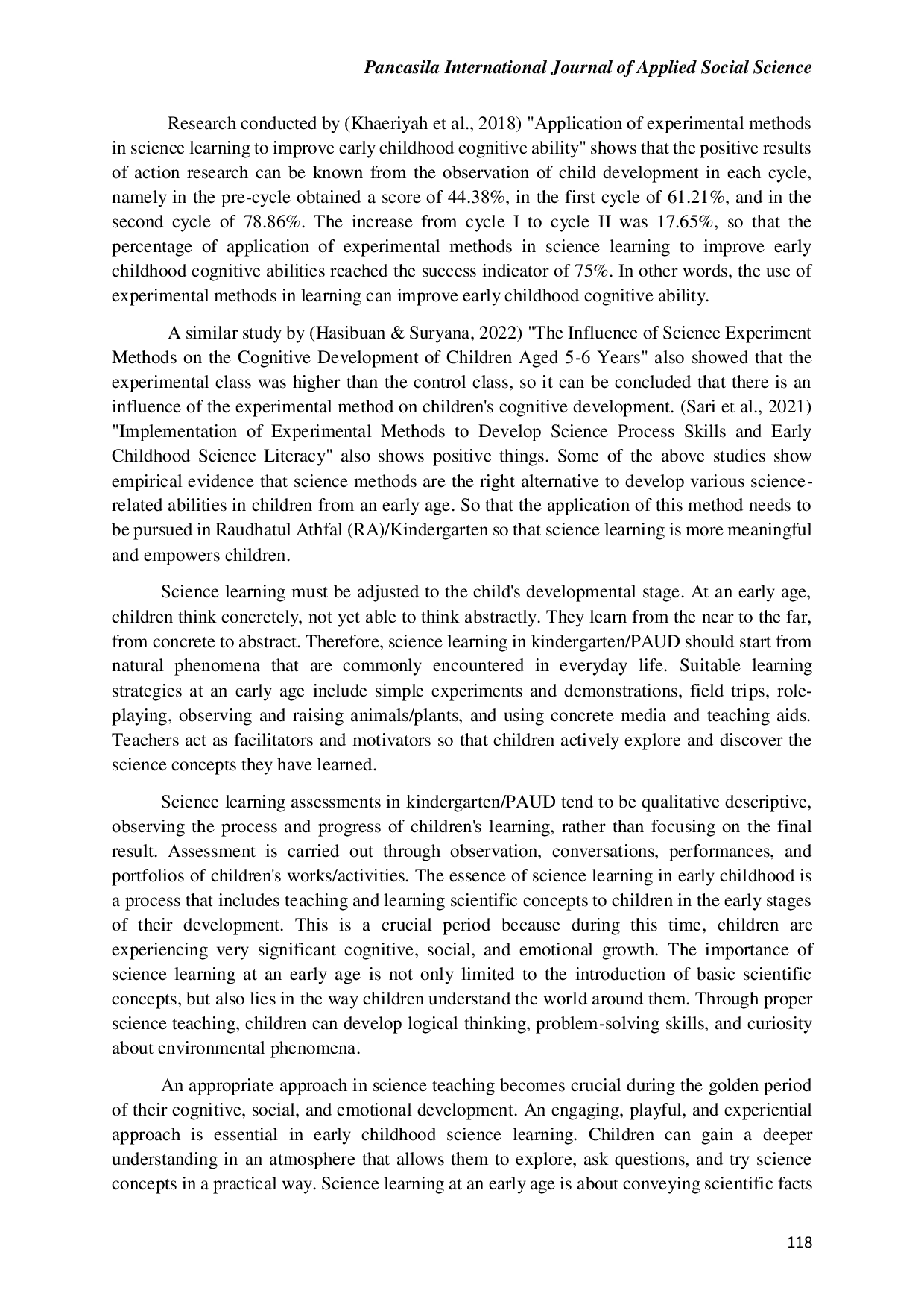 JURIS Application of Experimental Methods in Science Learning to Improve Early Childhood Thinking Skills