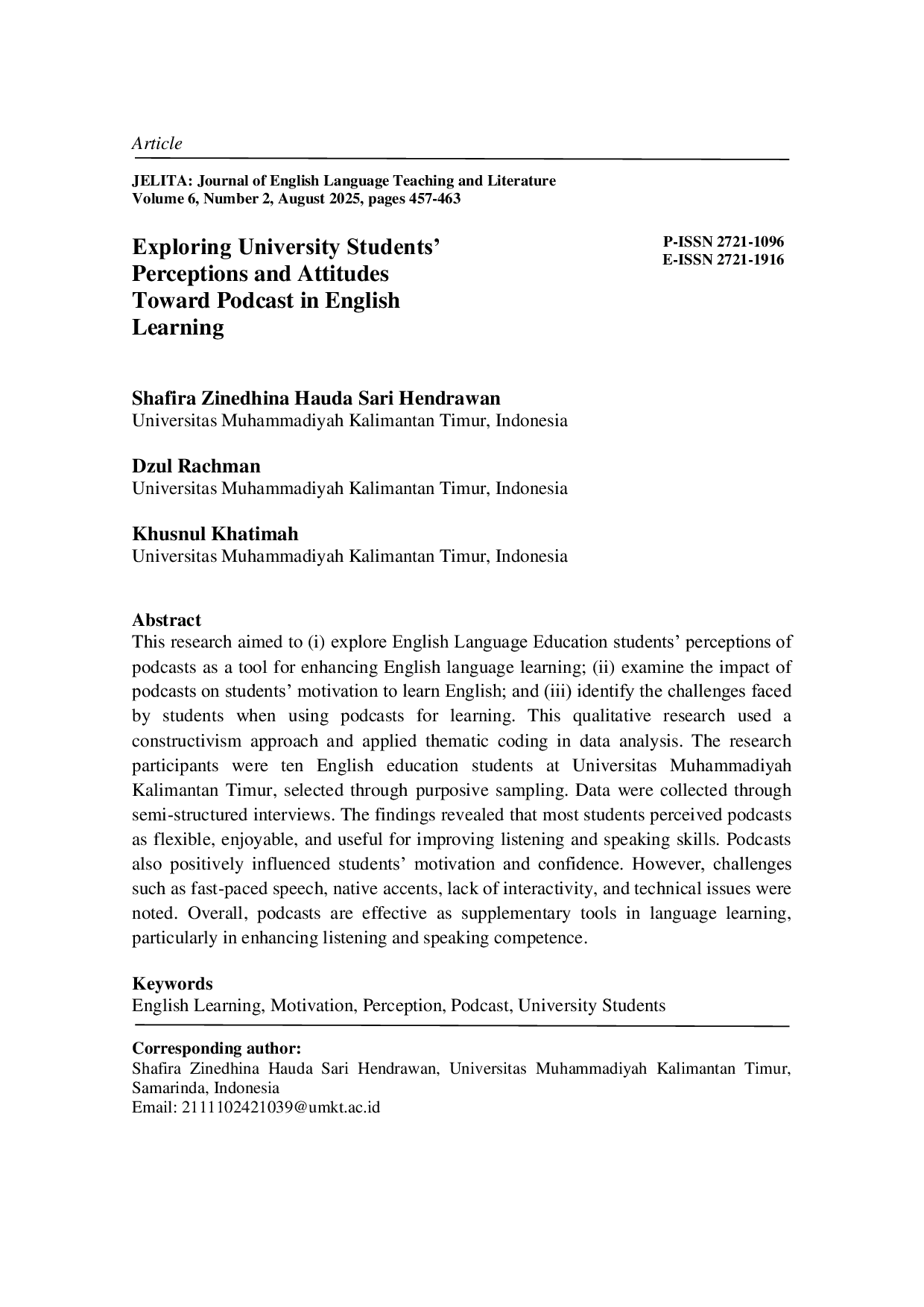 JURIS Exploring University Students Perceptions and Attitudes Toward Podcast in English Learning