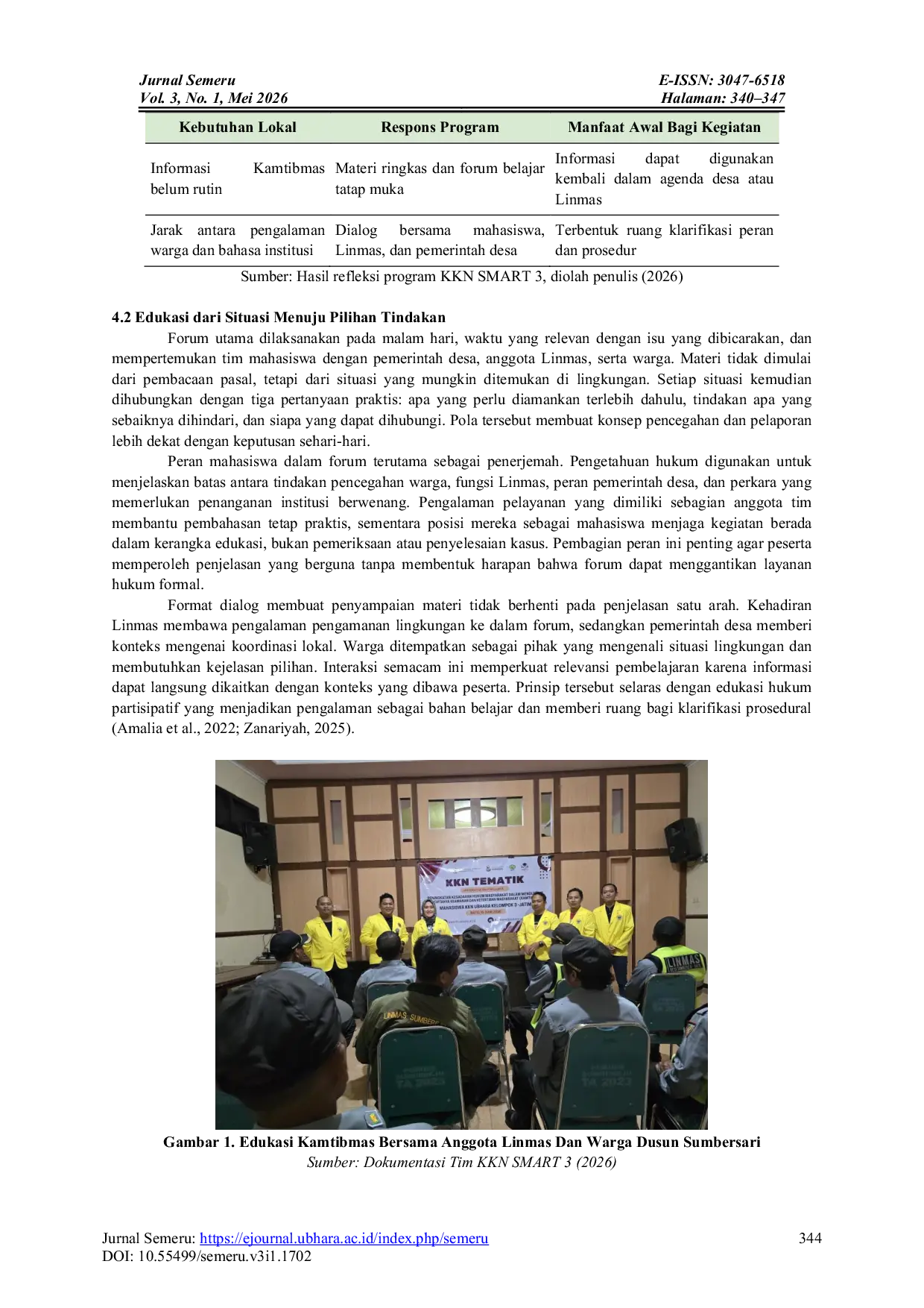 JURIS Edukasi Kamtibmas Berbasis Masalah Lokal Sebagai Praktik Pemberdayaan Hukum Kolaboratif Di Dusun Sumbersari