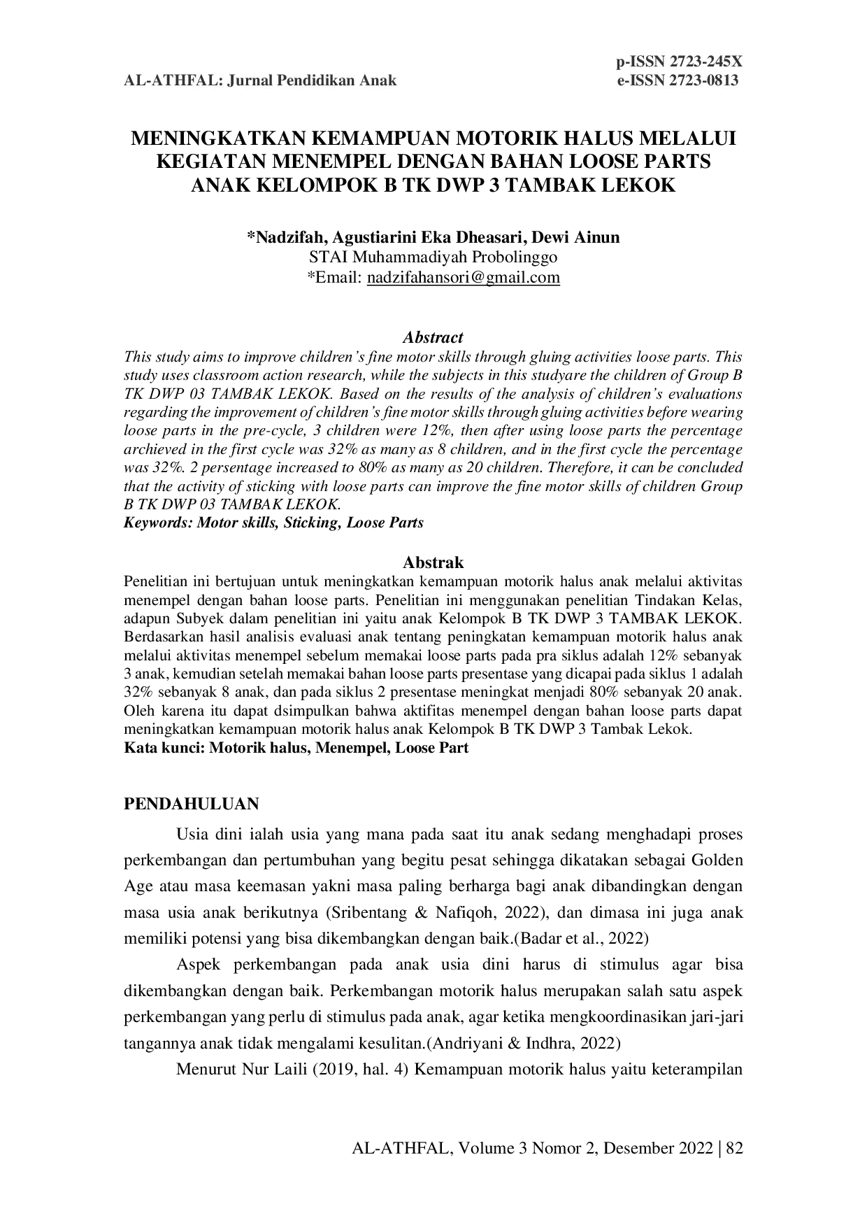 JURIS Meningkatkan Kemampuan Motorik Halus Melalui Kegiatan Menempel dengan Bahan Loose Parts