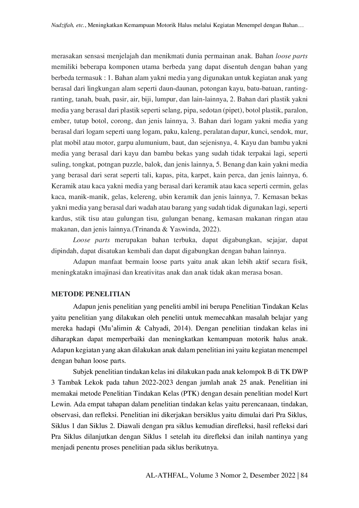 JURIS Meningkatkan Kemampuan Motorik Halus Melalui Kegiatan Menempel dengan Bahan Loose Parts