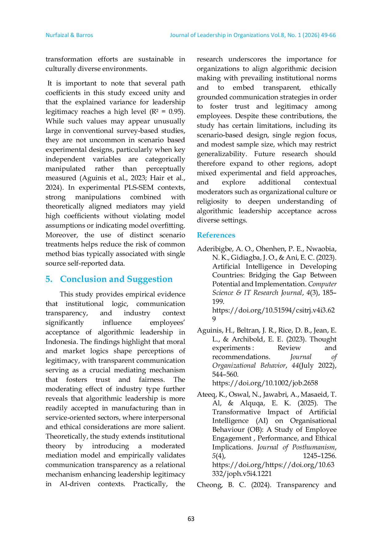 JURIS Understanding Employee Acceptance of Algorithmic Leadership in Indonesia Insights from Institutional Logic and Industry Type