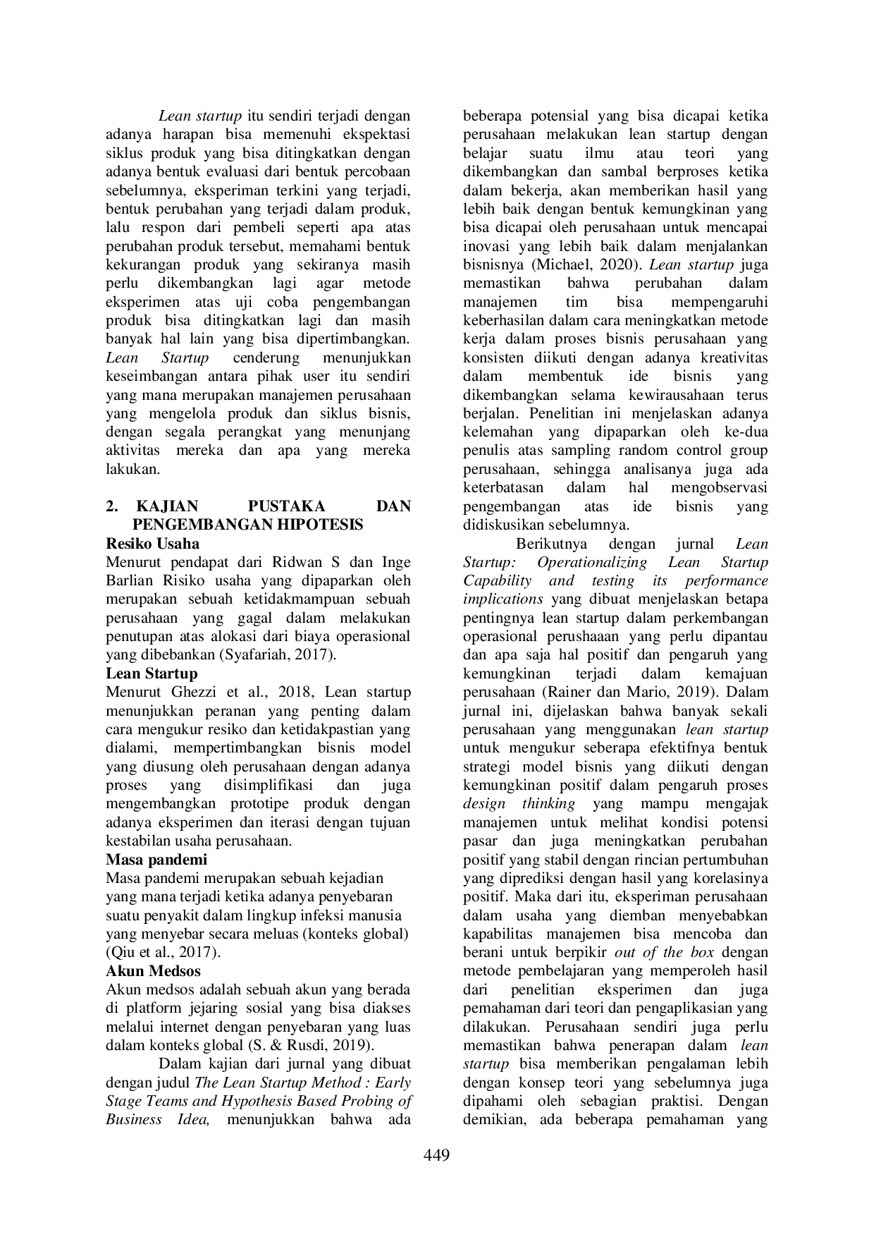 JURIS Analisis Resiko Usaha Dengan Lean Startup Masa Pandemi Covid 19 Pada Akun Medsos Maximalfootwear