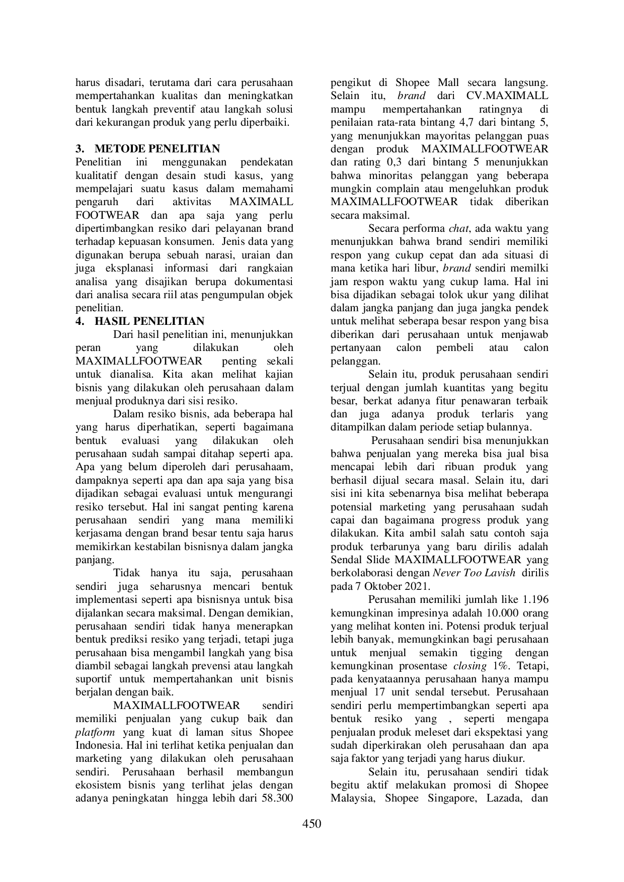 JURIS Analisis Resiko Usaha Dengan Lean Startup Masa Pandemi Covid 19 Pada Akun Medsos Maximalfootwear