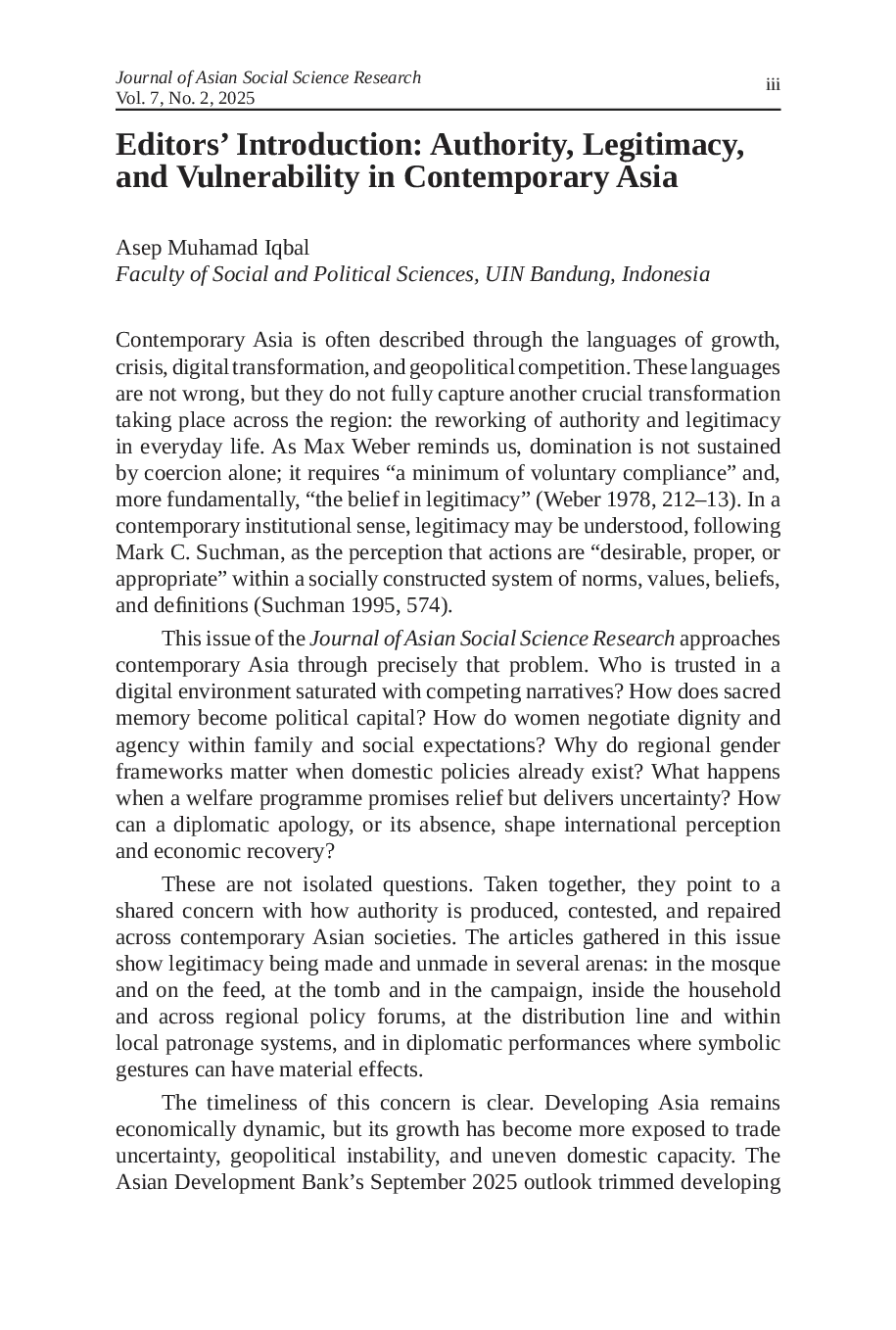 JURIS Editors Introduction Authority Legitimacy and Vulnerability in Contemporary Asia