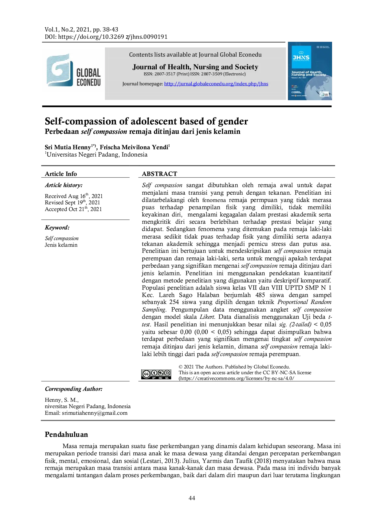 JURIS Self compassion of adolescent based of gender