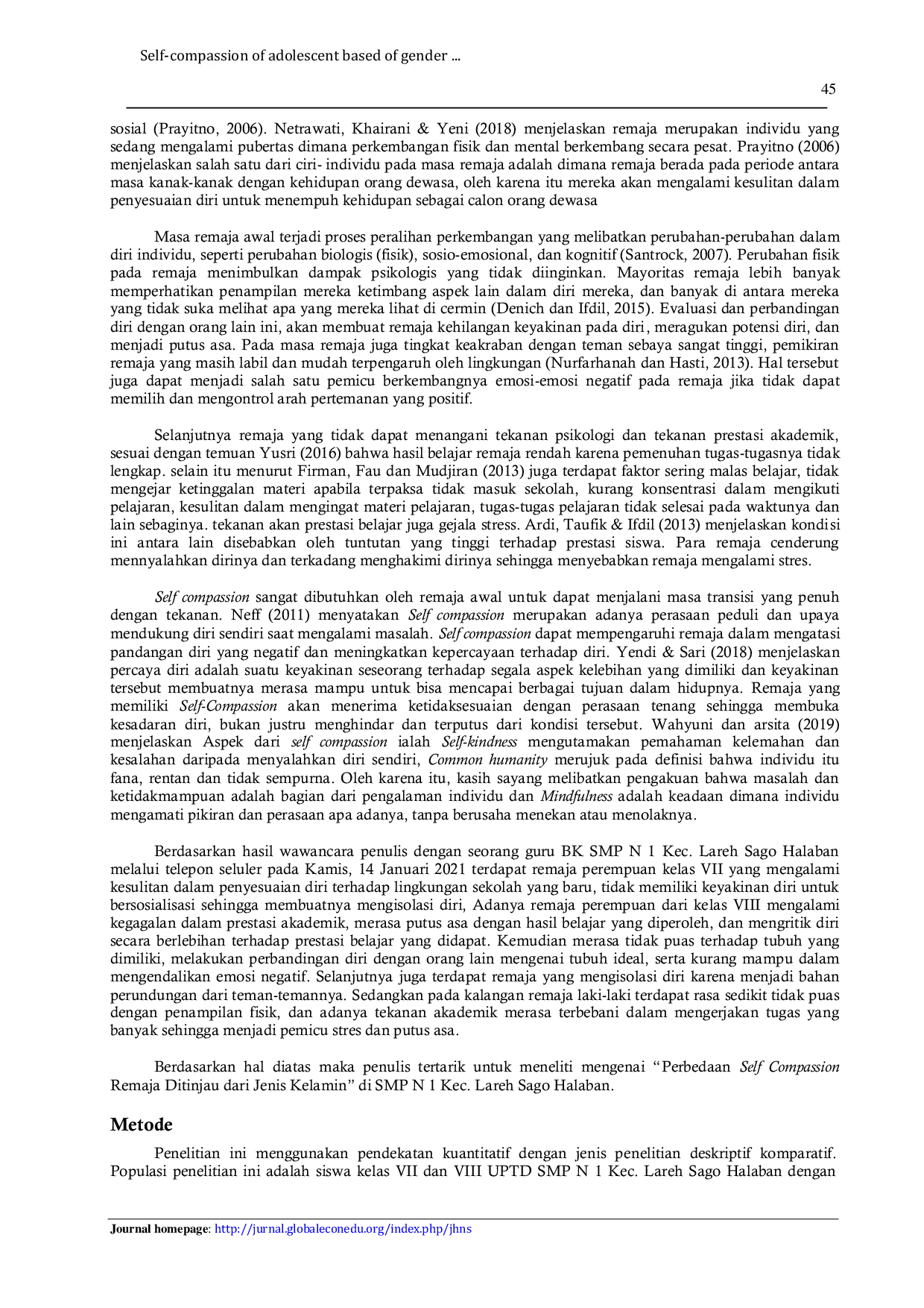 JURIS Self compassion of adolescent based of gender