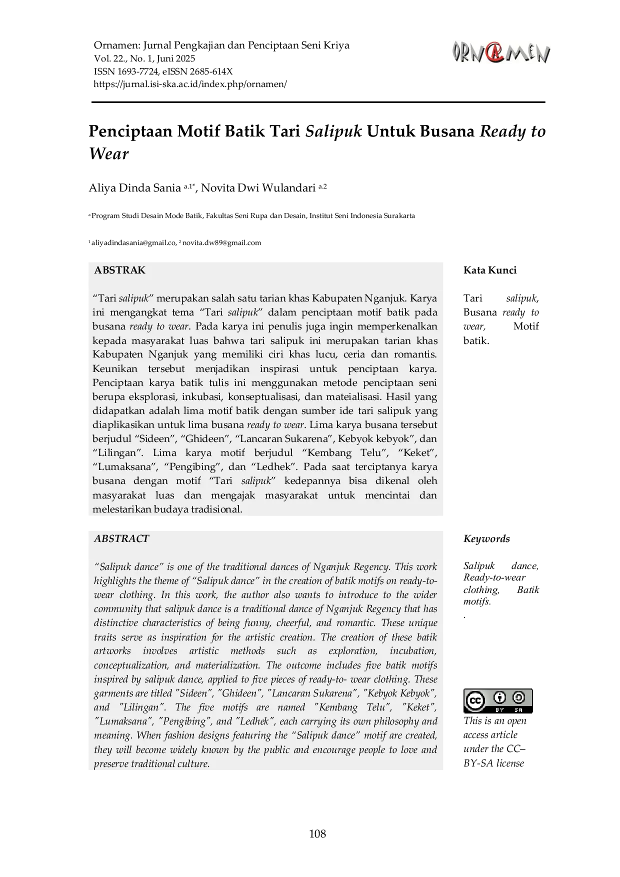 JURIS Penciptaan Motif Batik Tari Salipuk Untuk Busana Ready to Wear