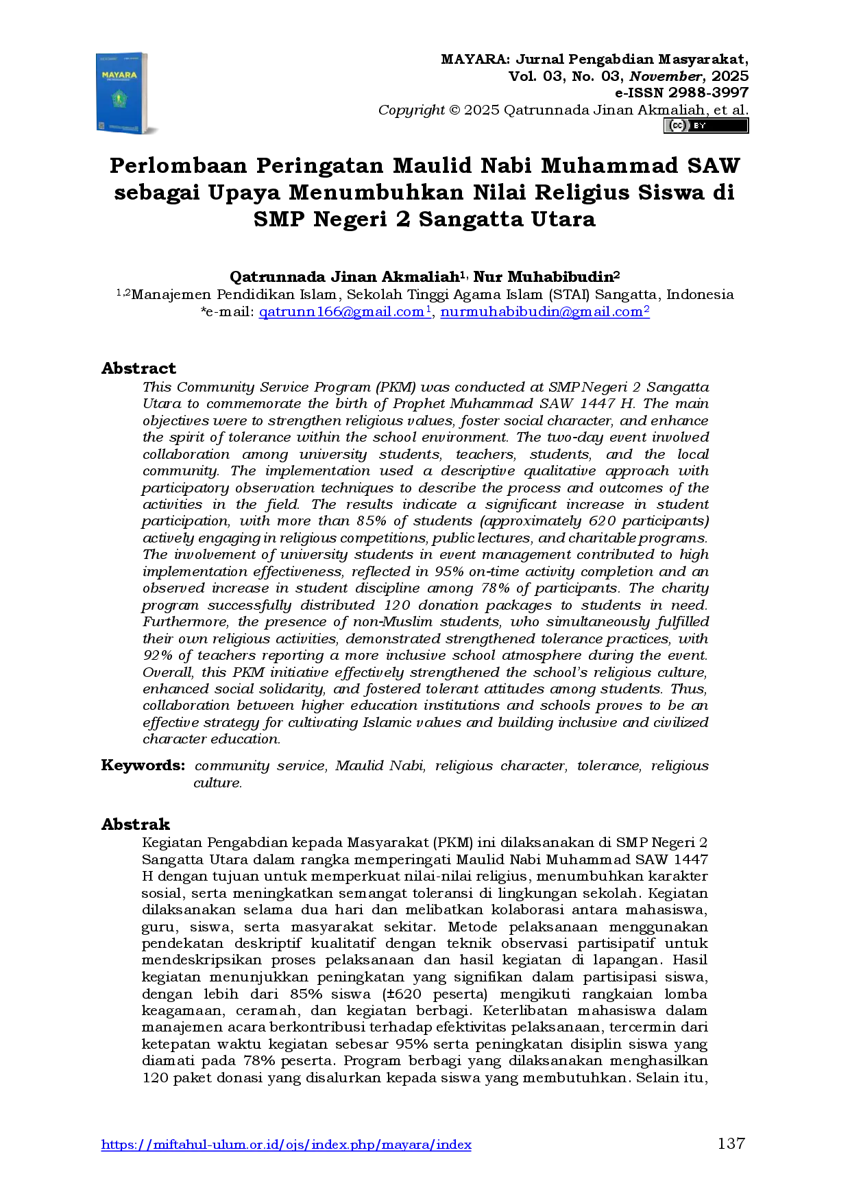 juris Perlombaan Peringatan Maulid Nabi Muhammad SAW sebagai Upaya Menumbuhkan Nilai Religius Siswa di SMP Negeri 2 Sangatta Utara