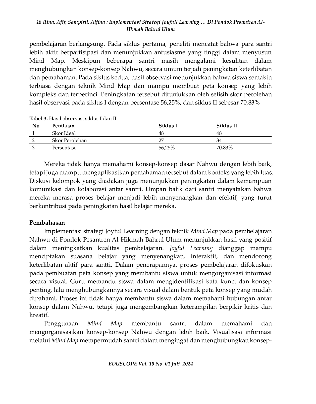JURIS Implementasi Strategi Joyfull Learning Dengan Teknik MindMap Pada Pembelajaran Nahwu Di Pondok Pesantren Al Hikmah Bahrul Ulum