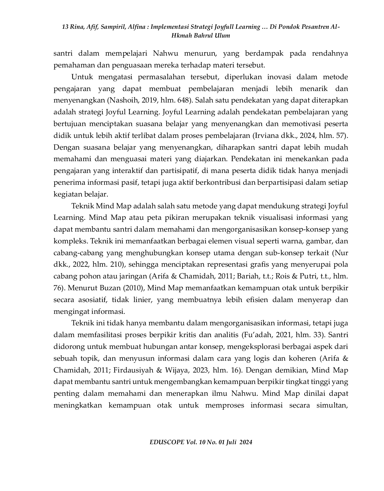 JURIS Implementasi Strategi Joyfull Learning Dengan Teknik MindMap Pada Pembelajaran Nahwu Di Pondok Pesantren Al Hikmah Bahrul Ulum