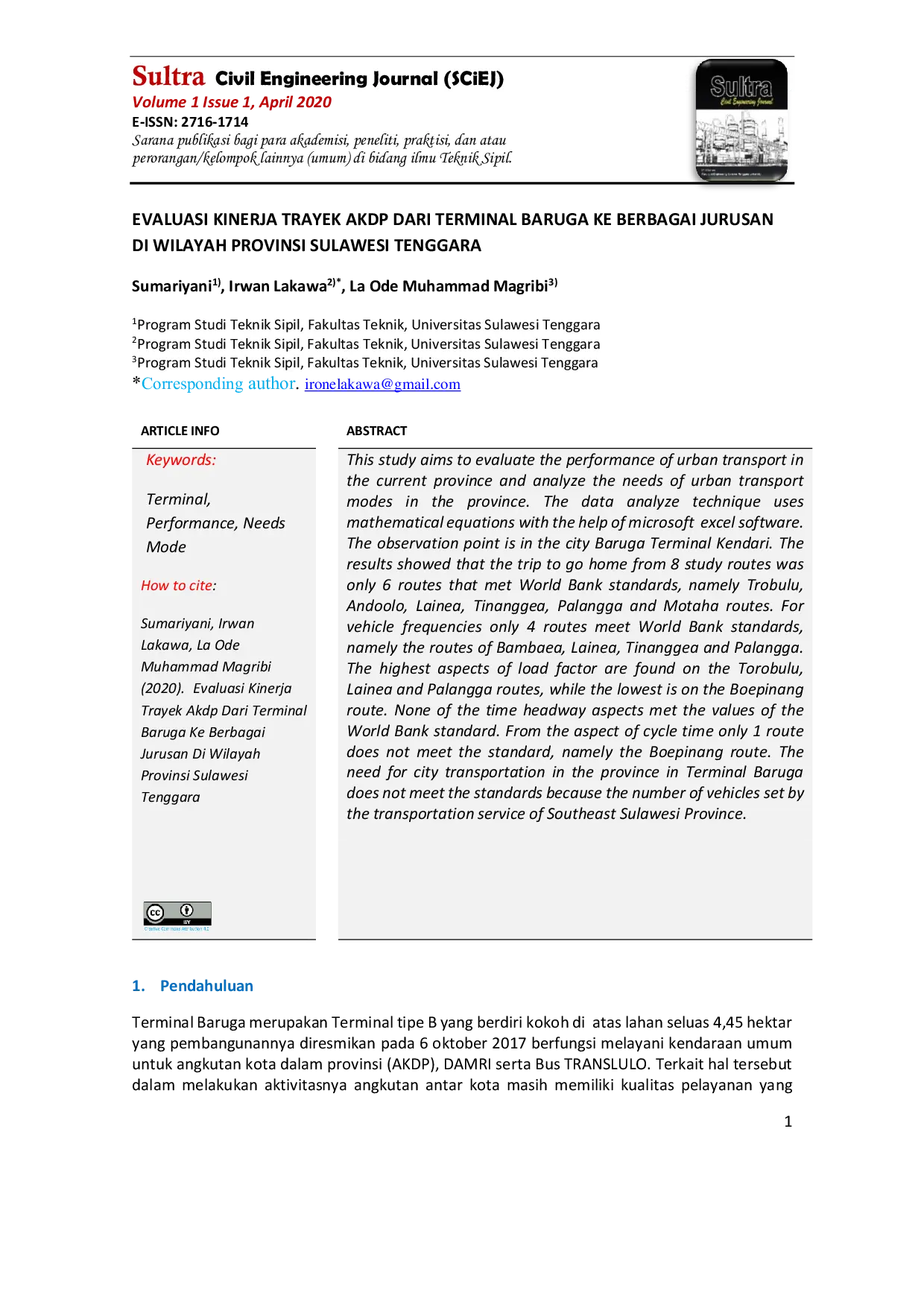 JURIS Evaluasi Kinerja Trayek AKDP Dari Terminal Baruga Ke Berbagai Jurusan Di Wilayah Provinsi Sulawesi Tenggara
