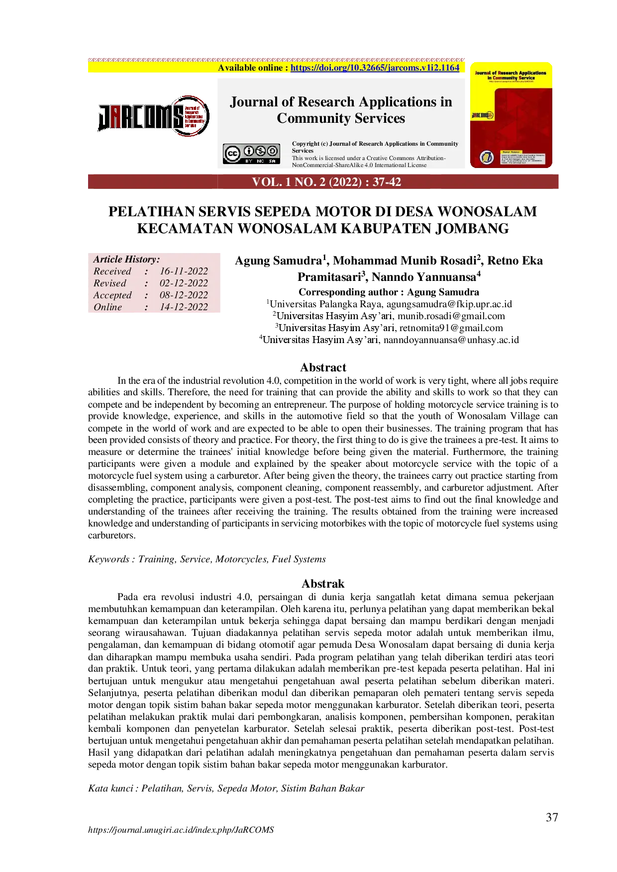 juris Pelatihan Servis Sepeda Motor di Desa Wonosalam Kecamatan Wonosalam Kabupaten Jombang