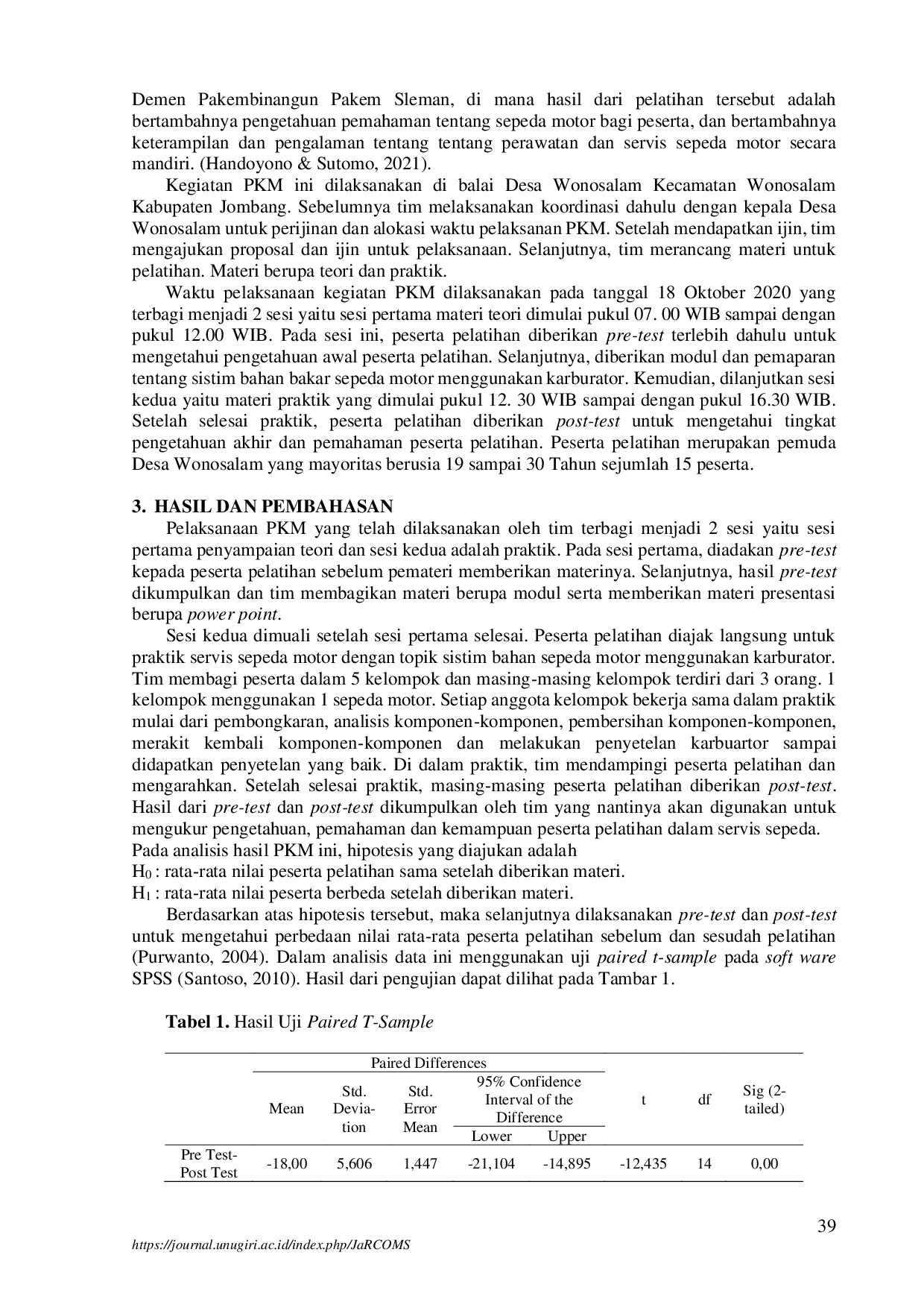 juris Pelatihan Servis Sepeda Motor di Desa Wonosalam Kecamatan Wonosalam Kabupaten Jombang