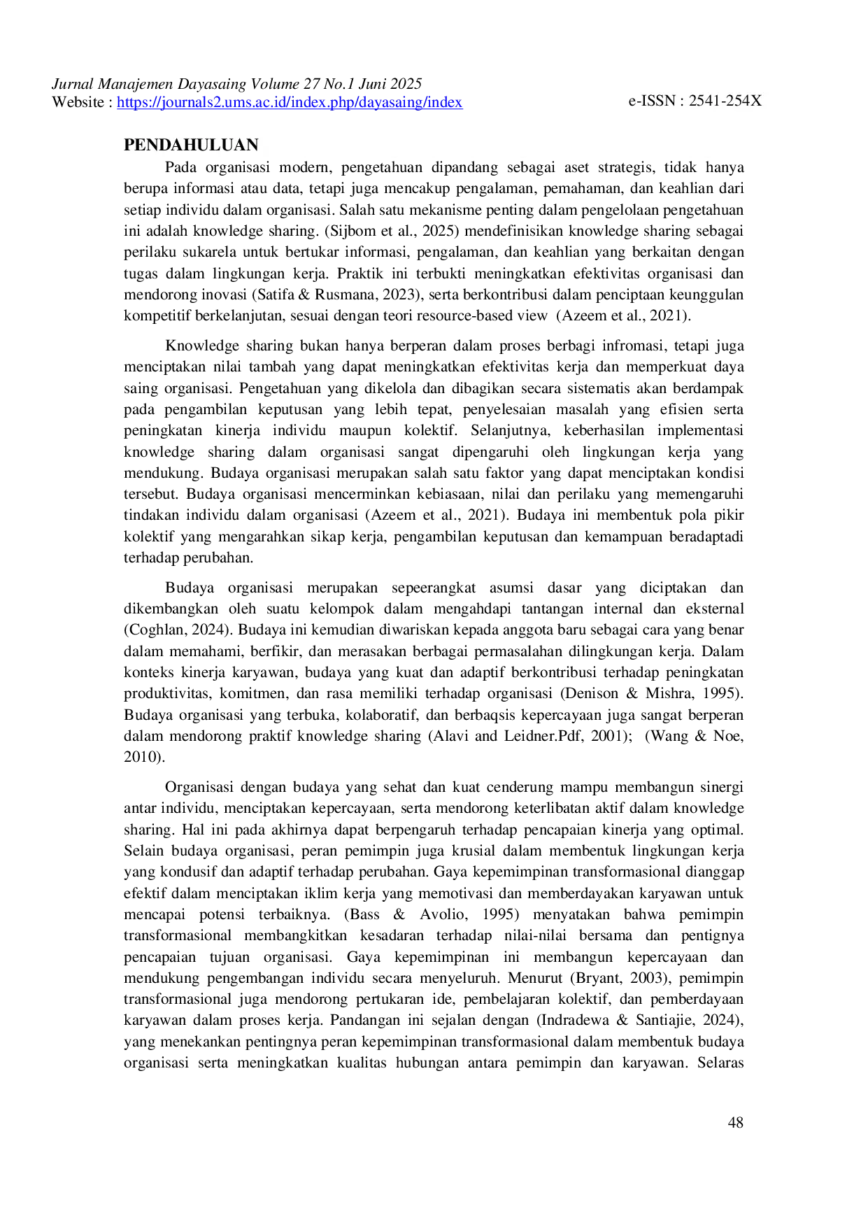 JURIS Pengaruh Budaya Organisasi Dan Kepemimpinan Transformasional Terhadap Kinerja Karyawan Melalui Knowledge Sharing Sebagai Variabel Mediasi Pada Pt Foliper Agro Chemical